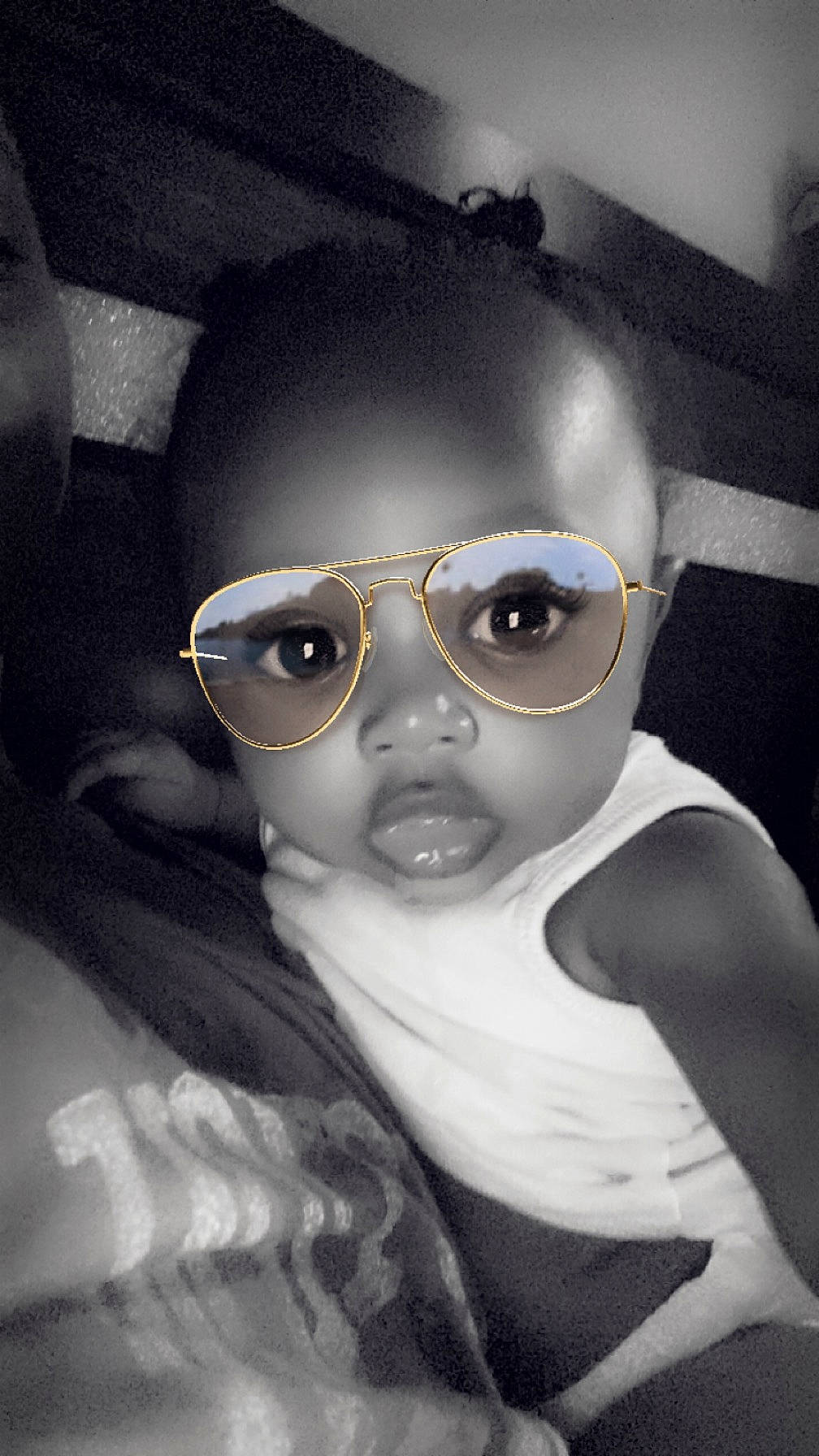 Zuri joined the competition — help win amazing prizes! baby, baby_toddler_clothing, child, close_up, eye, eye_glass_accessory, eyebrow, eyelash, eyewear, flash_photography, glasses, goggles, head, monochrome, monochrome_photography, person, personal_protective_equipment, selfie, sunglasses, toddler