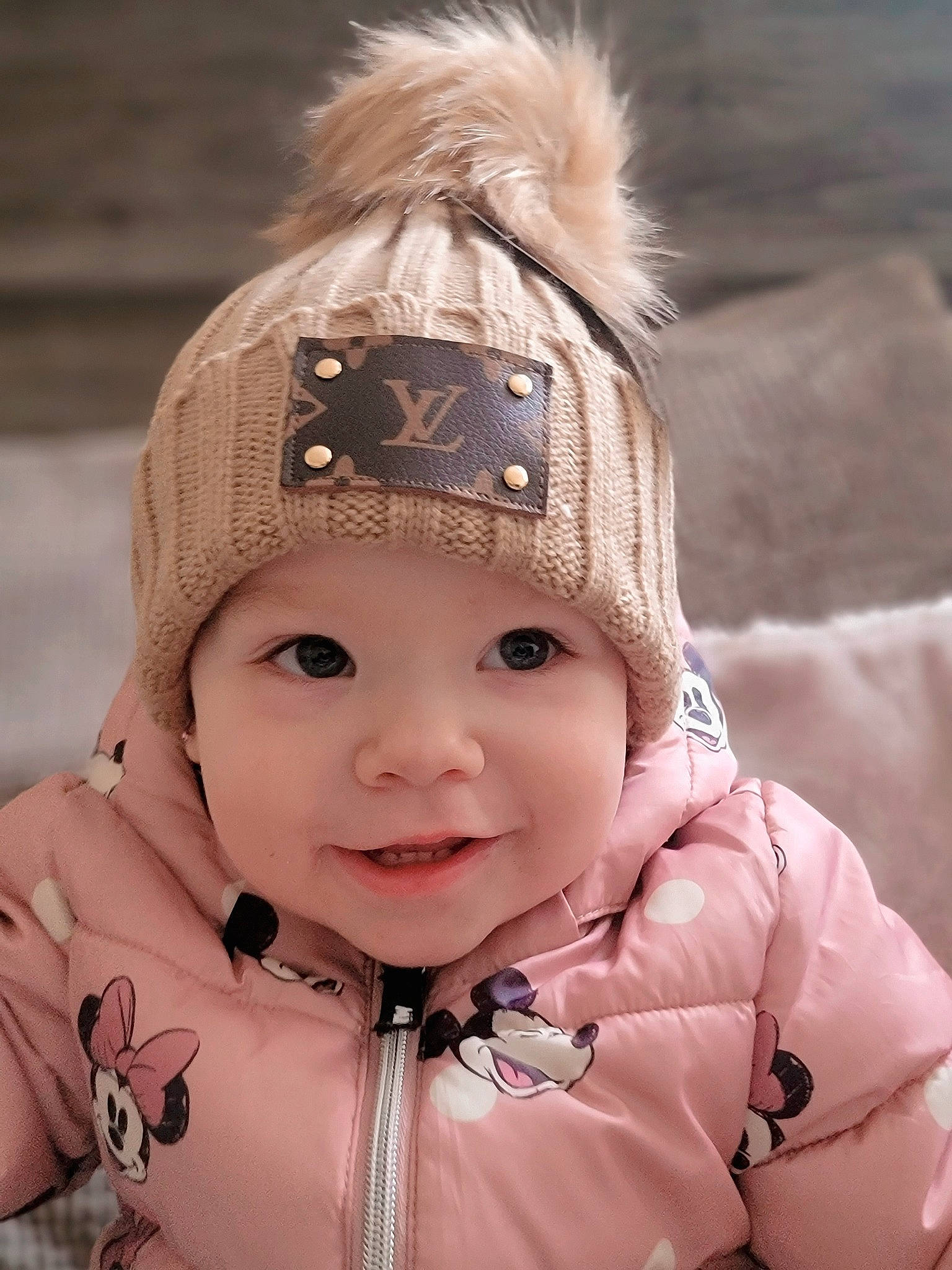 Ava is registered to the contest to win money with this photo: cap, cheek, child, eye, eyebrow, face, fashion_accessory, flash_photography, freezing, fur, happy, head, headgear, headwear, joy, nose, outerwear, parka, people_in_nature, person