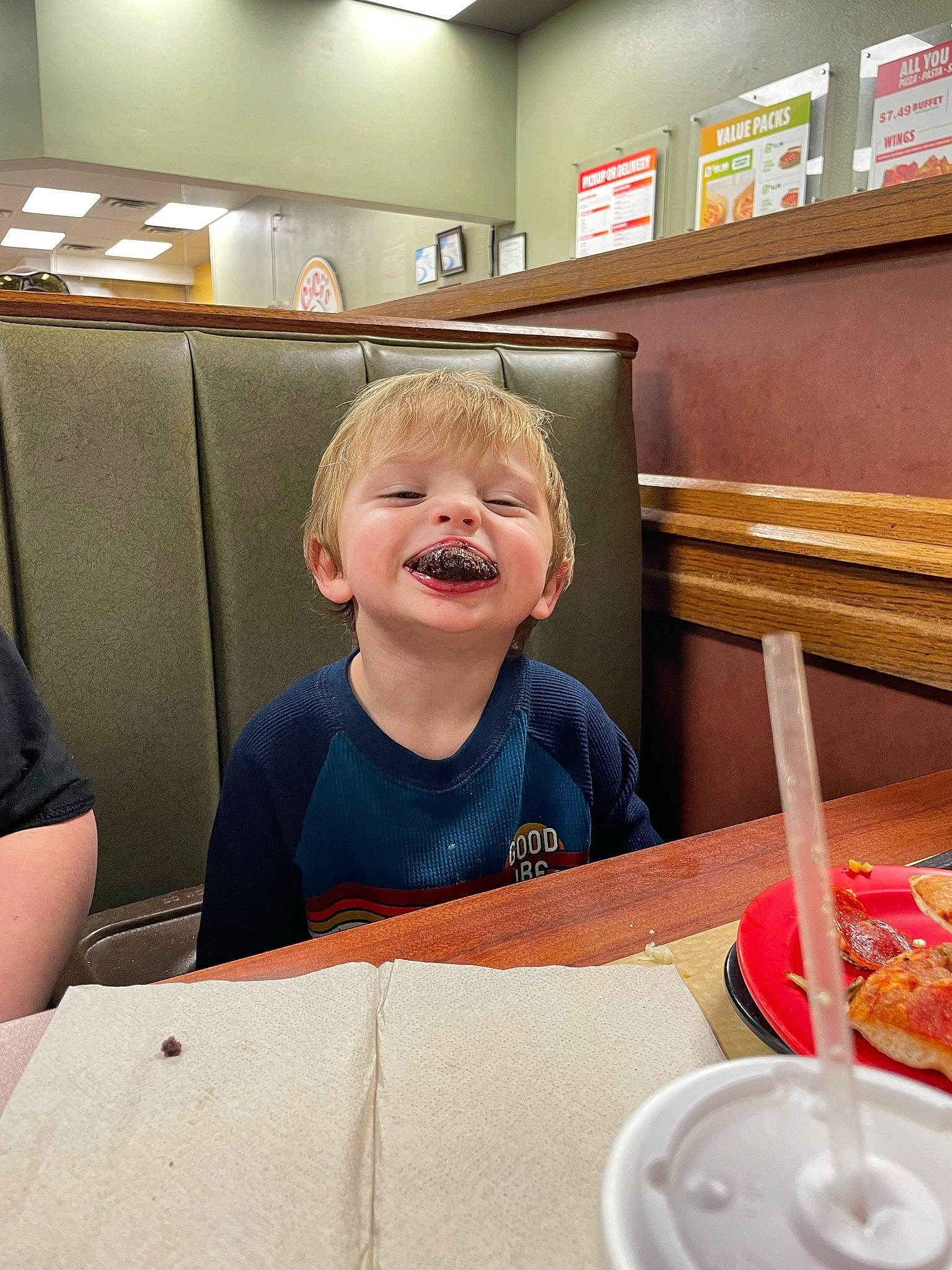 Charlie joined the competition — help win amazing prizes! baby, chair, child, chopsticks, comfort, comfort_food, food, fun, happy, ingredient, joy, person, plate, room, sitting, smile, spoon, t_shirt, table, tableware