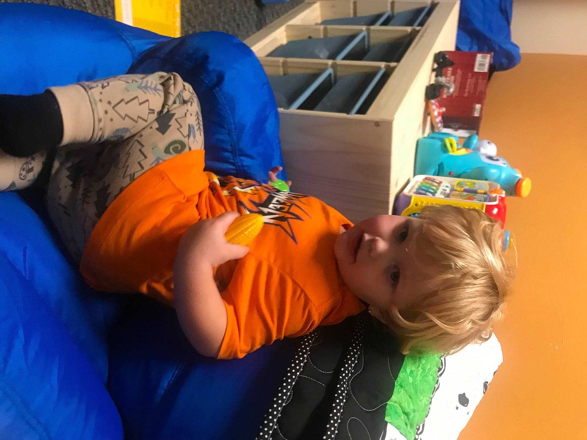 Brice joined the competition — help win amazing prizes! arm, baby, baby_products, child, elbow, electric_blue, fun, happy, leisure, orange, person, play, room, shorts, sitting, t_shirt, thigh, toddler, tree, vacation