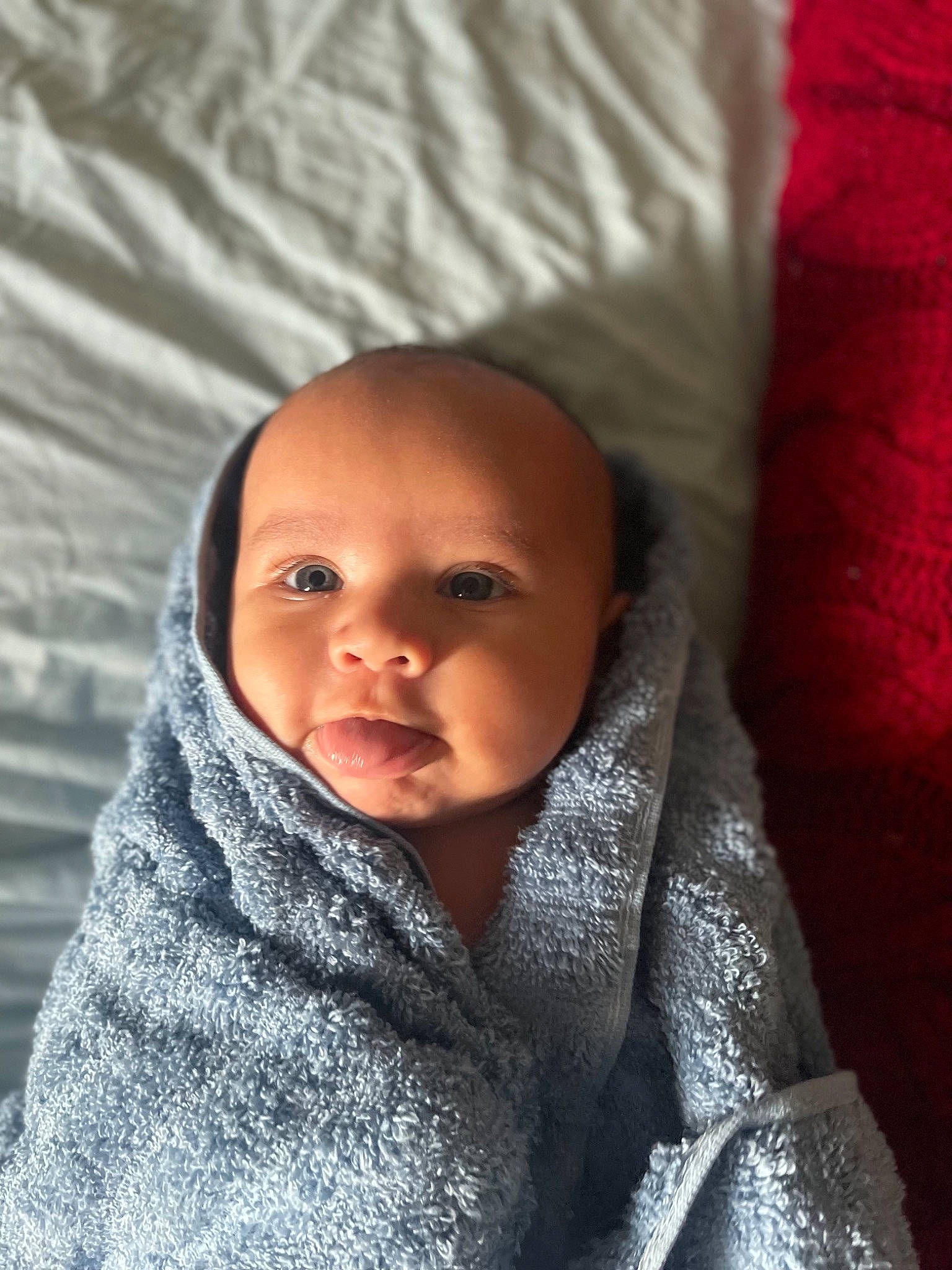 Adriel is registered to the contest to win money with this photo: baby, baby_toddler_clothing, cheek, child, comfort, eye, eyebrow, flash_photography, fur, grey, happy, head, iris, linens, lip, nose, outerwear, person, sitting, sleeve