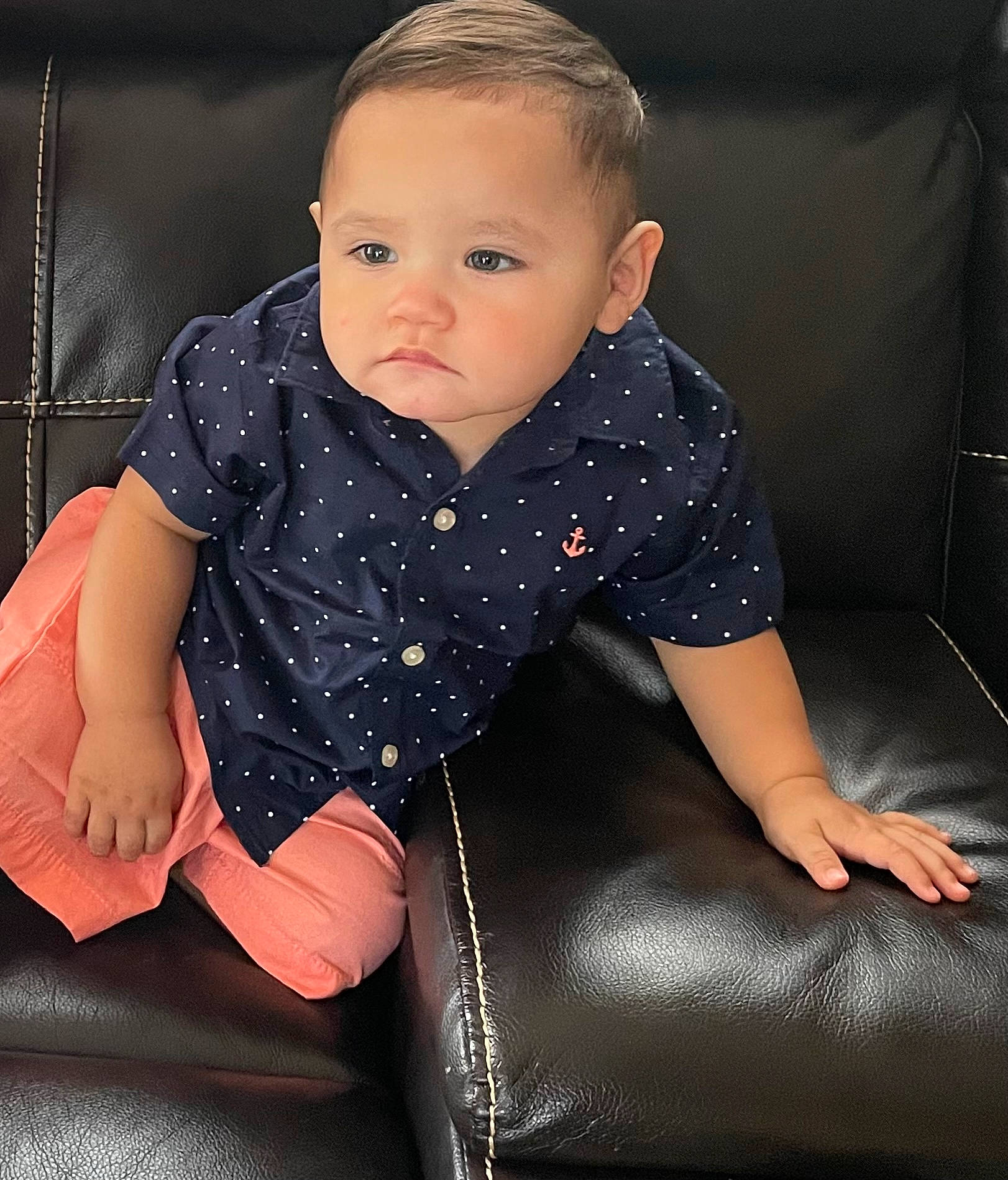 Antonio is registered to the contest to win money with this photo: baby, baby_toddler_clothing, cheek, comfort, elbow, finger, flash_photography, hairstyle, head, human_body, iris, joint, knee, lap, neck, person, shoulder, skin, sleeve, thigh