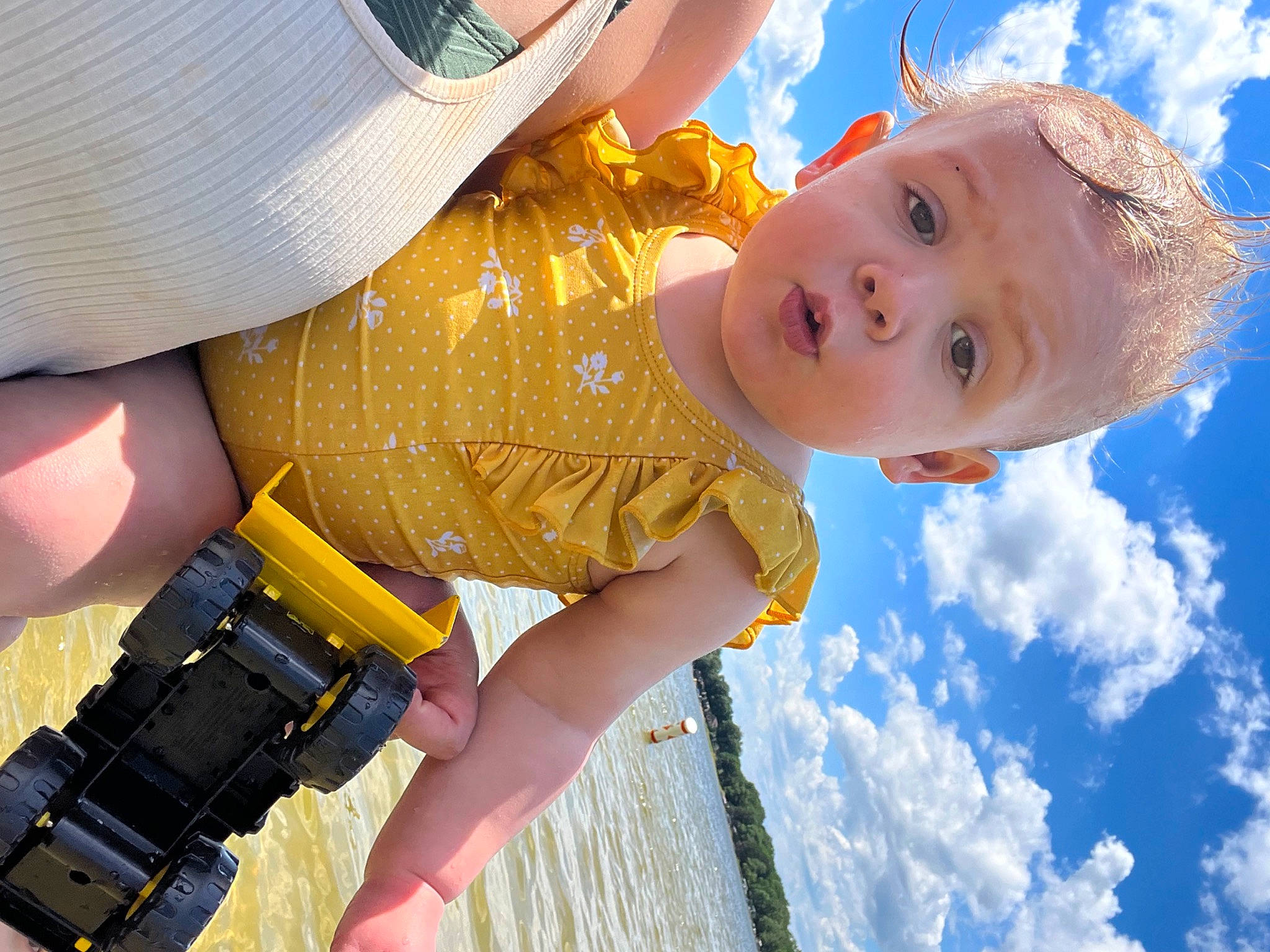 Adilynn joined the competition — help win amazing prizes! arm, blue, cloud, flash_photography, fun, hand, happy, hat, human, leisure, light, luggage_and_bags, people_in_nature, person, photograph, sky, summer, sunlight, surprise, toddler