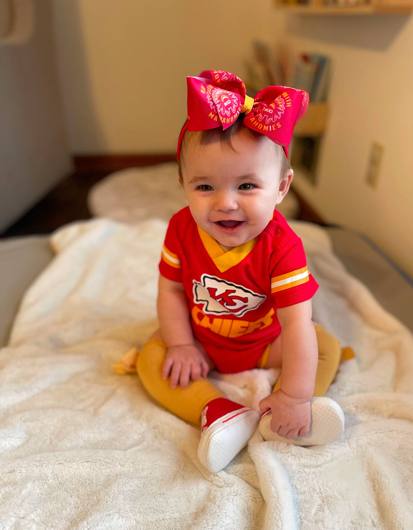 Ensley joined the competition — help win amazing prizes! baby, baby_toddler_clothing, child, clothing, dress, eye, face, facial_expression, flooring, fun, happy, head, headgear, person, pink, room, skin, sleeve, smile, t_shirt