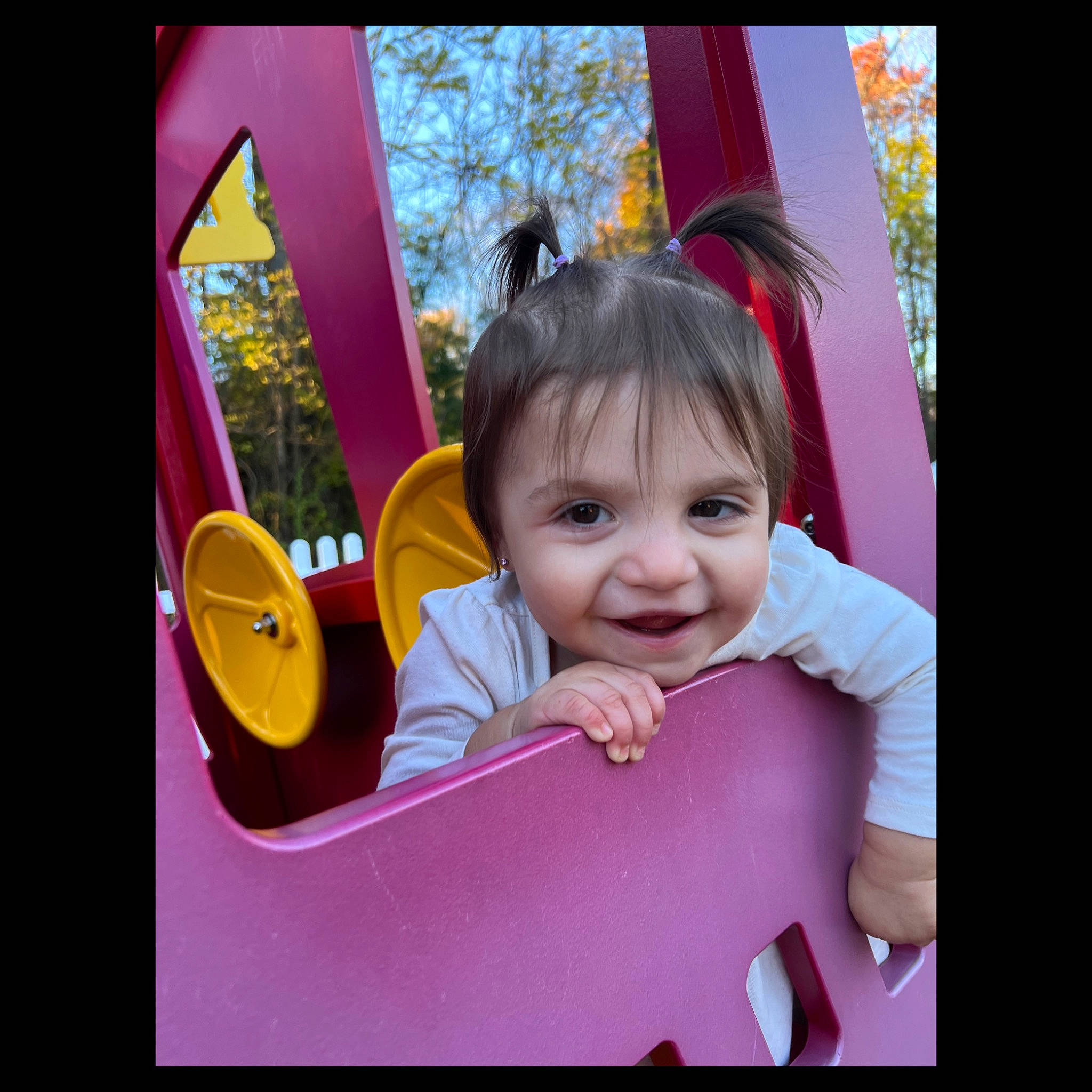 Eliana joined the competition — help win amazing prizes! baby, baby_toddler_clothing, child, circle, fun, gesture, happy, leisure, magenta, person, pink, play, portrait_photography, purple, recreation, room, smile, toddler, tree, violet