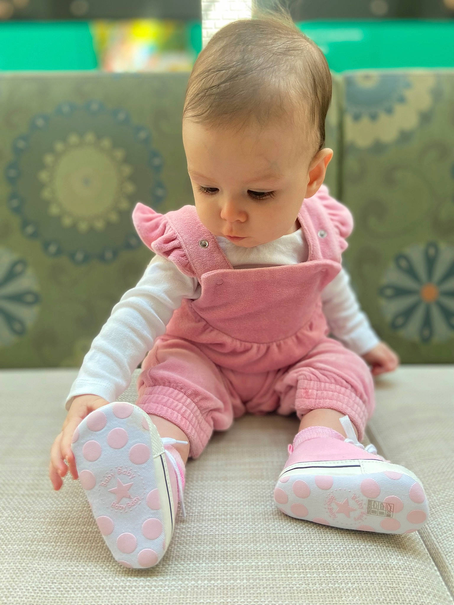 Ella joined the competition — help win amazing prizes! baby, baby_toddler_clothing, cheek, child, finger, floor, flooring, foot, happy, human_leg, joint, leisure, nose, person, pink, product, sitting, skin, sleeve, toddler