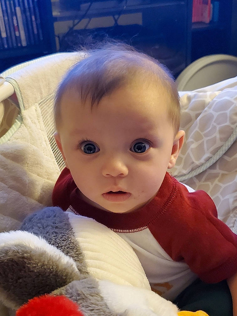 Roman joined the competition — help win amazing prizes! baby, baby_products, baby_toddler_clothing, blue, cheek, child, comfort, eyelash, finger, fun, fur, happy, iris, linens, mouth, nose, person, room, sitting, skin