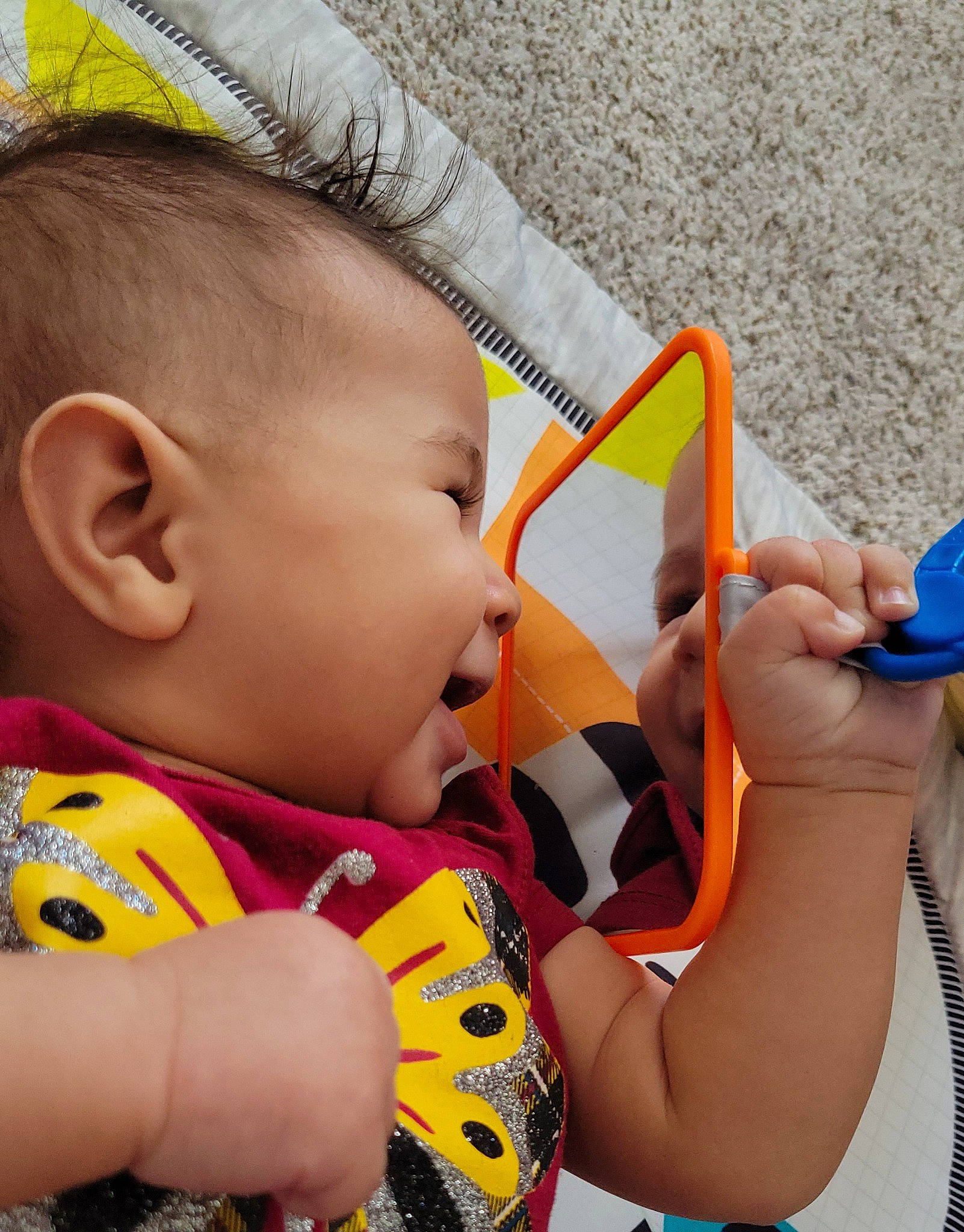 Reina joined the competition — help win amazing prizes! baby, baby_products, baby_toddler_clothing, child, eye, finger, fun, grass, hairstyle, hand, happy, leisure, nail, orange, pattern, person, play, recreation, skin, thumb