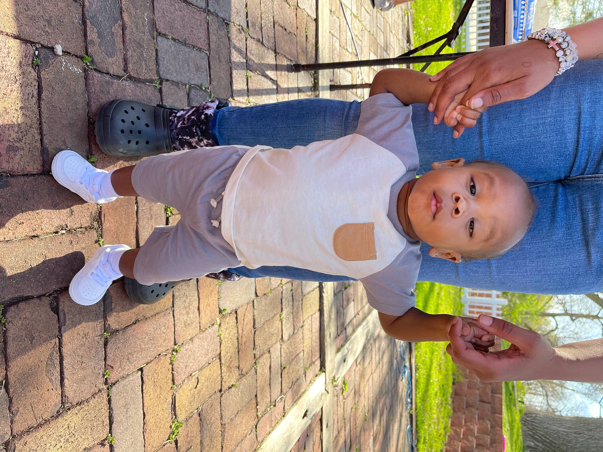 King joined the competition — help win amazing prizes! baby, baby_toddler_clothing, child, flooring, fun, grass, happy, hat, human_leg, joint, leisure, pattern, person, smile, t_shirt, thigh, toddler, walking_shoe, wood, yellow