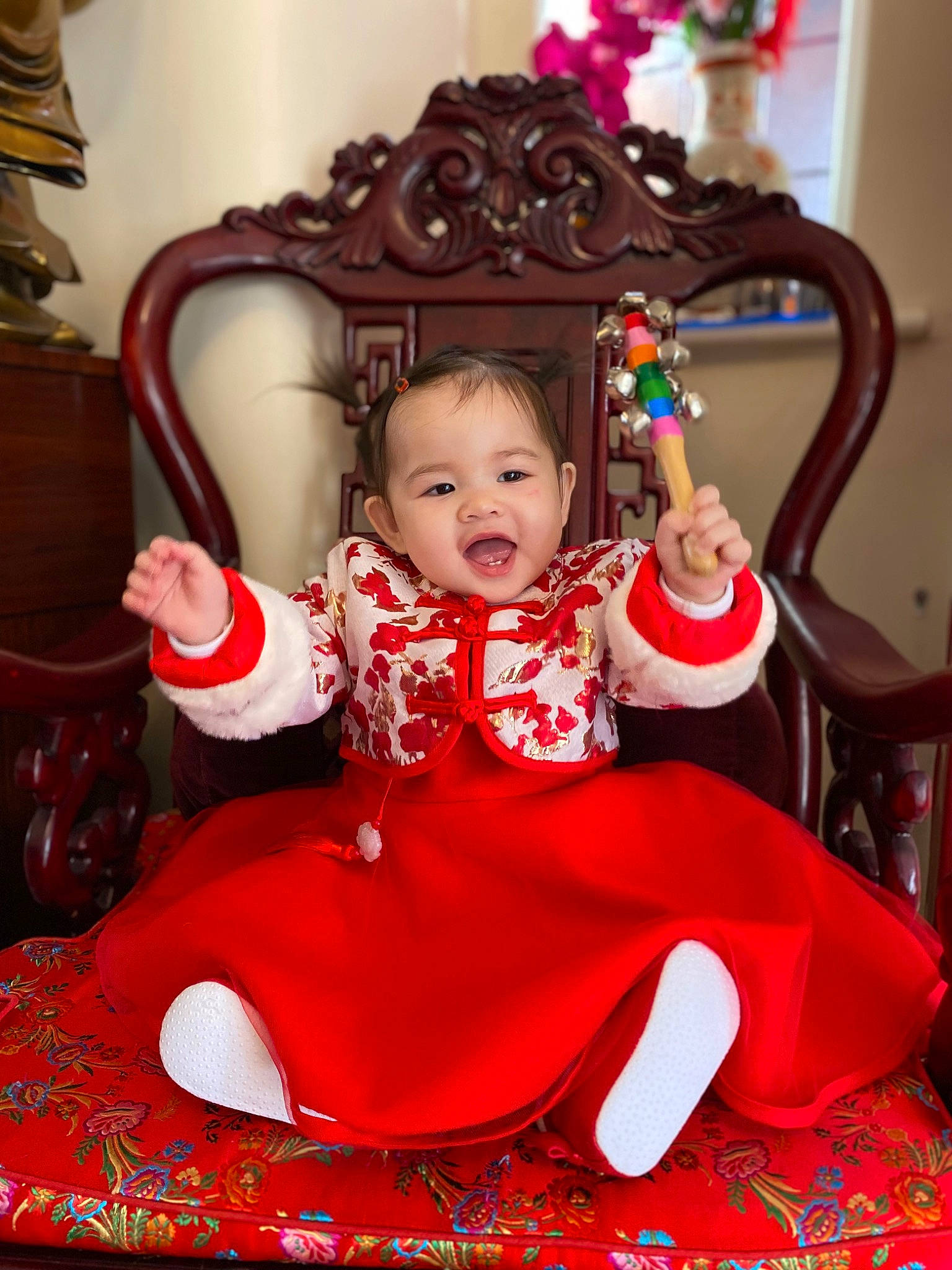 Indie joined the competition — help win amazing prizes! baby, baby_toddler_clothing, chair, child, christmas, christmas_decoration, christmas_eve, event, formal_wear, fun, happy, holiday, icing, interior_design, lap, person, room, sitting, sleeve, smile
