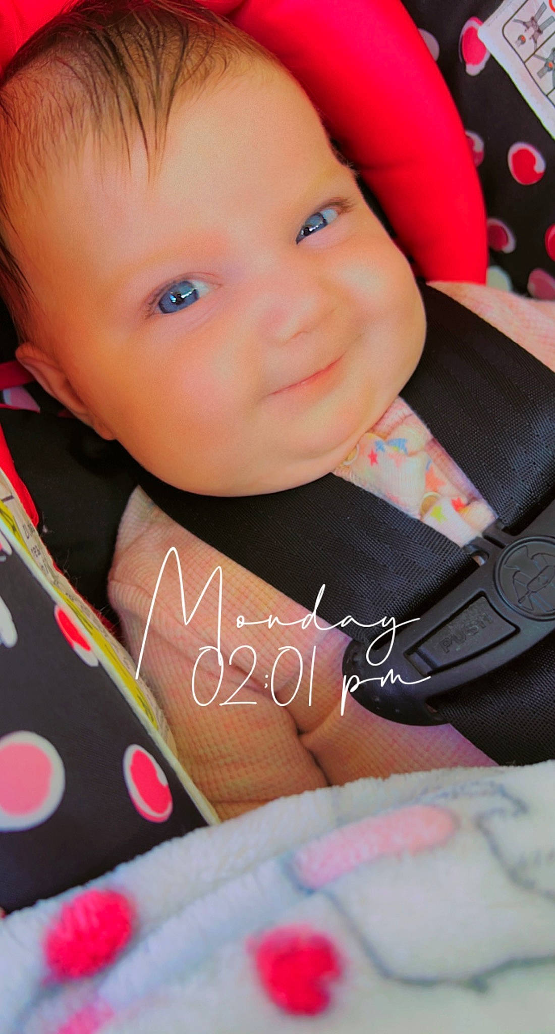 Oaklynn joined the competition — help win amazing prizes! baby, baby_toddler_clothing, cheek, child, comfort, cool, eye, finger, happy, head, iris, lip, nose, pattern, person, pink, skin, sleeve, smile, textile