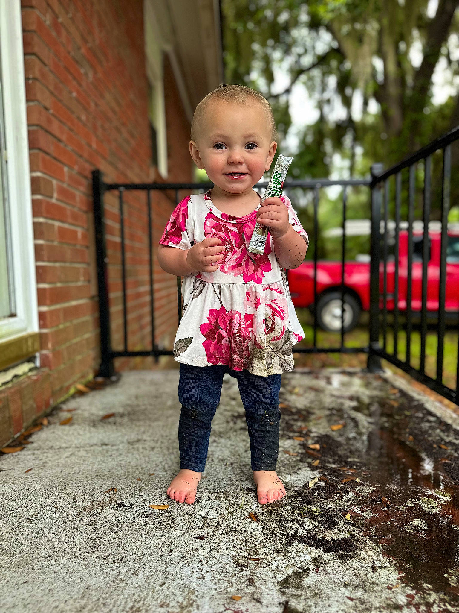 Allison joined the competition — help win amazing prizes! asphalt, child, fence, flooring, fun, grass, happy, human_settlement, joy, leisure, magenta, morning, people_in_nature, person, pink, public_space, recreation, road_surface, standing, toddler