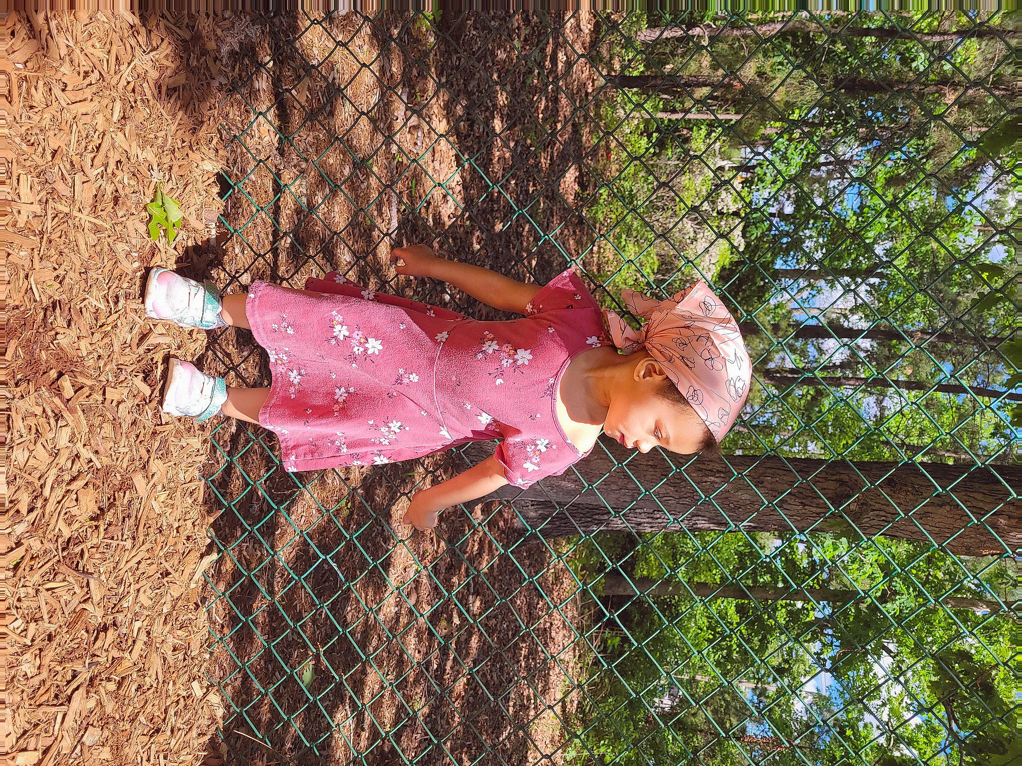 Aliciá joined the competition — help win amazing prizes! child, dress, fence, flower, fun, grass, happy, human_leg, leisure, magenta, mesh, people_in_nature, person, plant, sandal, thigh, toddler, tree, trunk, water