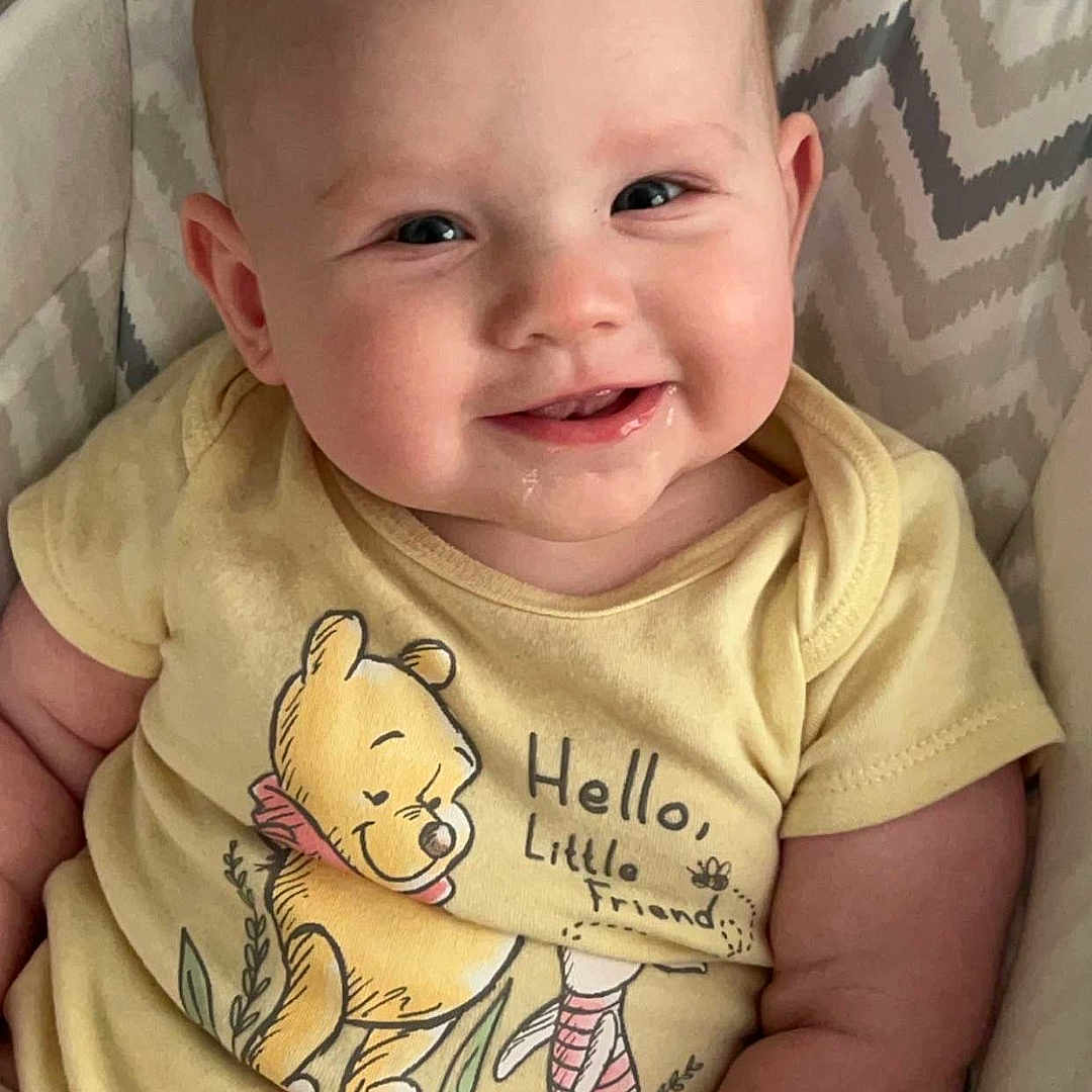 Charlotte joined the competition — help win amazing prizes! accessories, baby, babylaughing, clothing, cushion, face, furniture, happy, head, homedecor, jewelry, necklace, newborn, person, photography, portrait, sitting, sleeve, smile, t_shirt