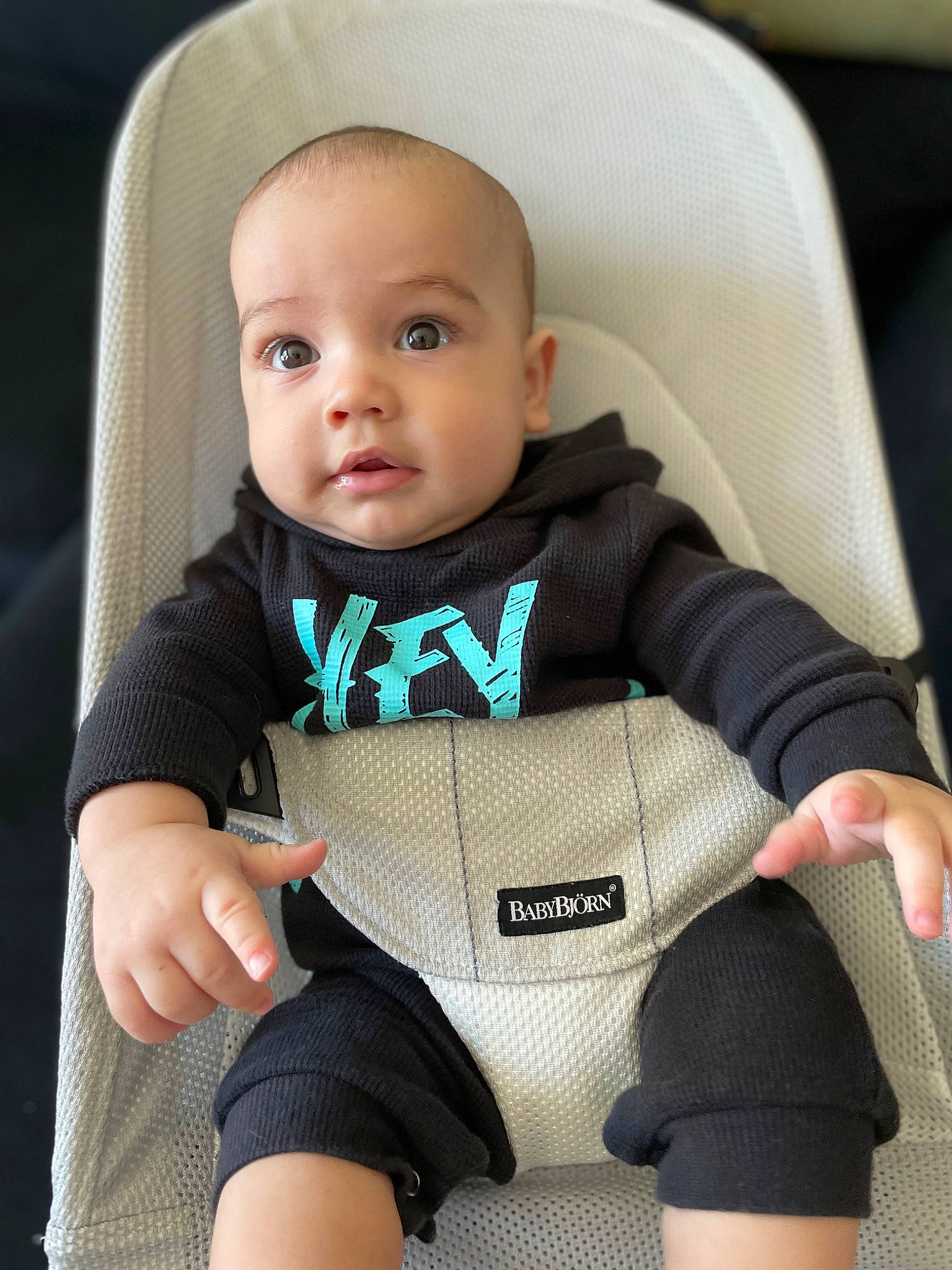 Lennon is registered to the contest to win money with this photo: auto_part, baby, baby_carriage, baby_products, baby_toddler_clothing, car_seat, chair, cheek, child, clothing, collar, comfort, electric_blue, face, finger, outerwear, person, seat_belt, skin, sleeve