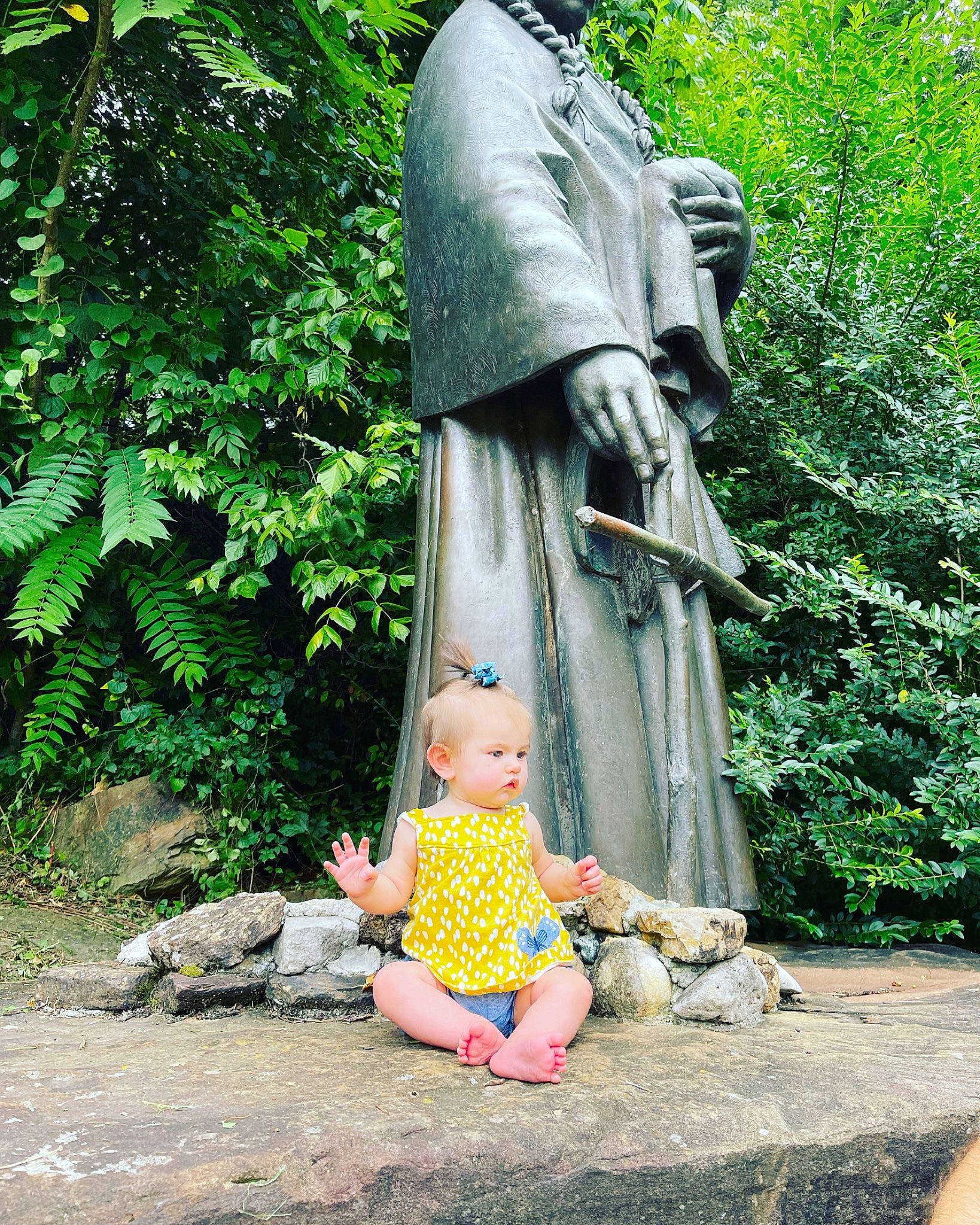 Aubrey Nicole joined the competition — help win amazing prizes! art, garden, grass, lawn_ornament, leaf, leisure, monument, nature, people_in_nature, person, plant, sculpture, shrub, sitting, spring, statue, sunglasses, terrestrial_plant, toddler, toy