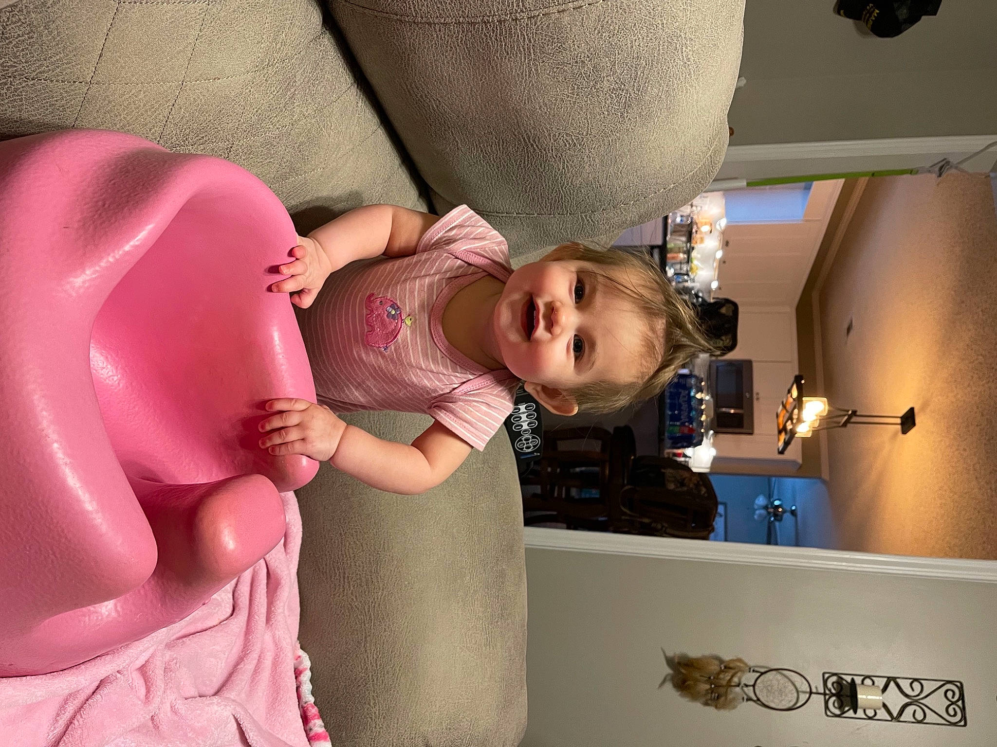 Aubrey Nicole joined the competition — help win amazing prizes! arm, baby, baby_products, baby_toddler_clothing, child, comfort, ear, fun, glasses, hand, happy, joy, magenta, person, purple, room, sitting, skin, smile, toddler
