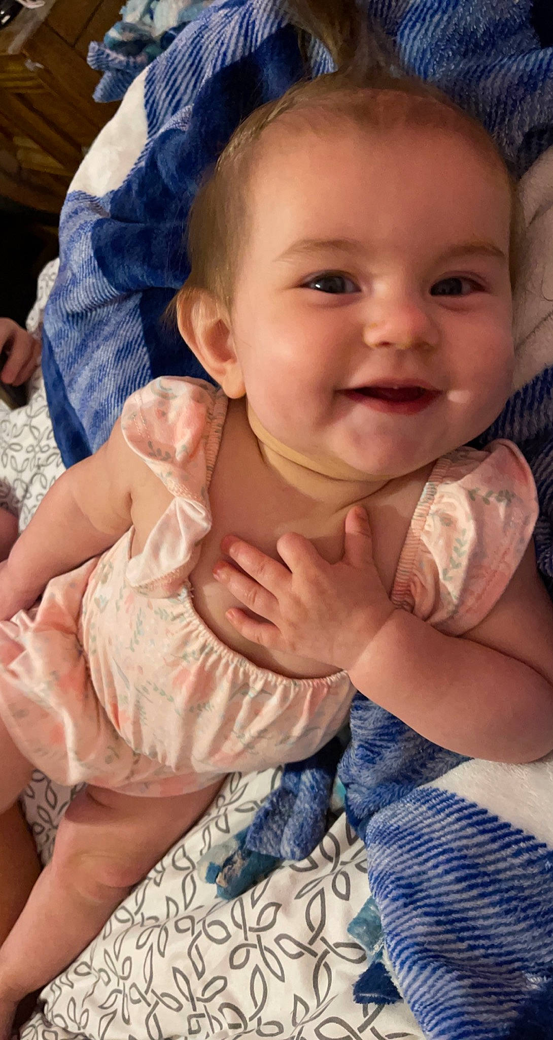 Aubrey Nicole joined the competition — help win amazing prizes! arm, azure, baby_toddler_clothing, blue, cheek, eye, eyebrow, facial_expression, finger, gesture, happy, iris, joy, lip, mouth, muscle, nose, person, pink, skin