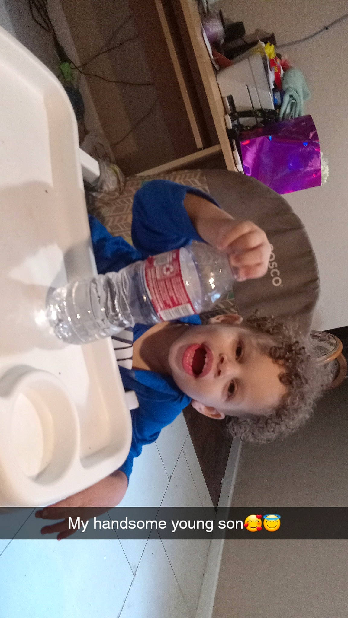 Liam joined the competition — help win amazing prizes! child, circle, cup, dishware, drinkware, fun, gas, hair_coloring, household_supply, luggage_and_bags, paper_towel, person, plastic, plastic_bottle, porcelain, room, serveware, smile, tissue_paper, toilet_paper