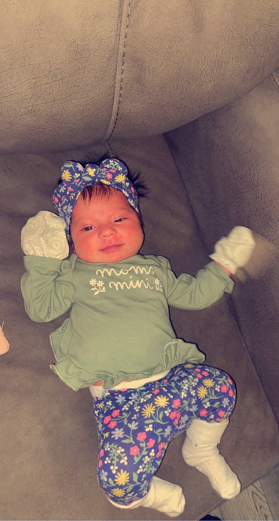 Angela joined the competition — help win amazing prizes! baby, baby_toddler_clothing, cheek, comfort, couch, eye, face, finger, hairstyle, happy, head, headwear, human_body, iris, mouth, organ, person, purple, skin, smile