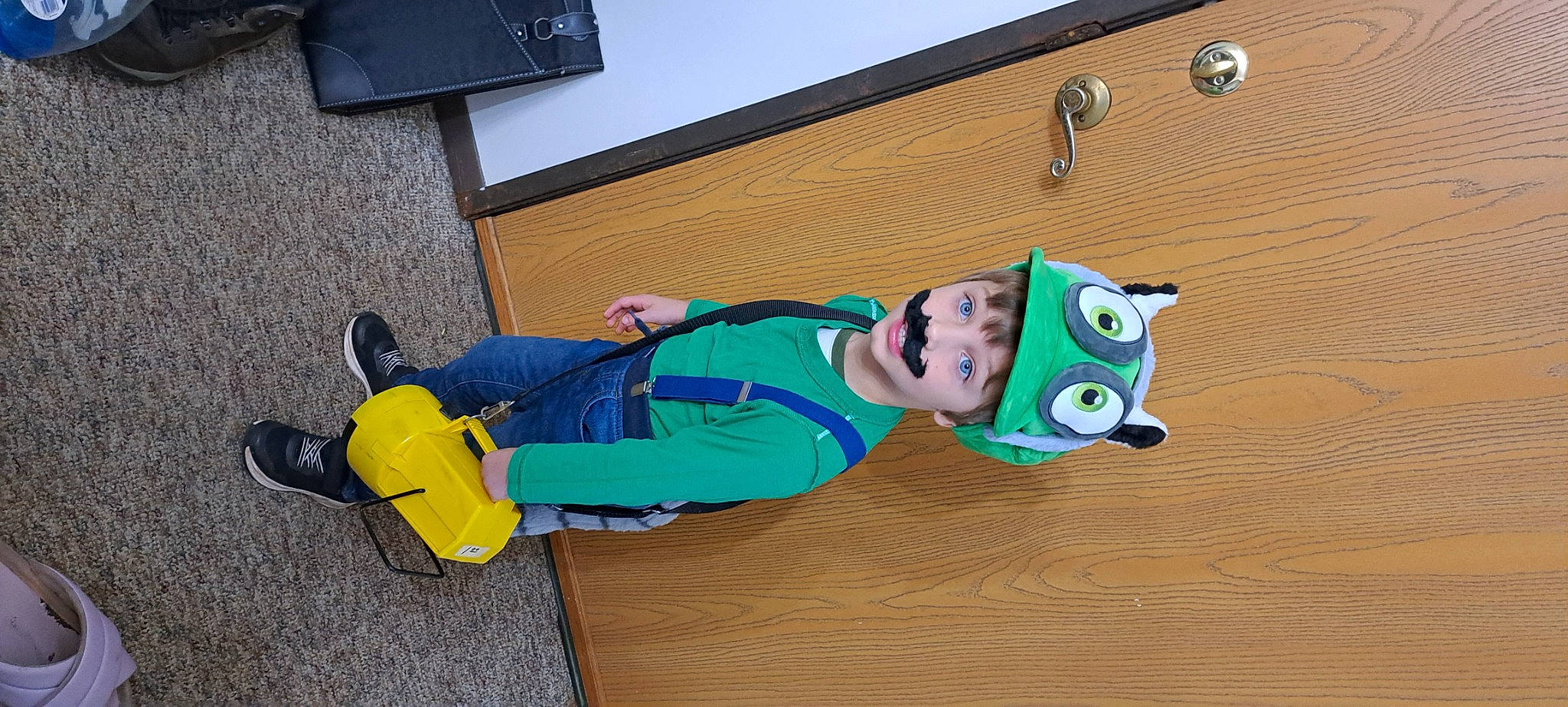 Joseph James is registered to the contest to win money with this photo: baby_toddler_clothing, child, costume, electric_blue, fictional_character, flooring, fun, happy, hardwood, hat, joy, leisure, person, play, sky, smile, toddler, walking_shoe, wood
