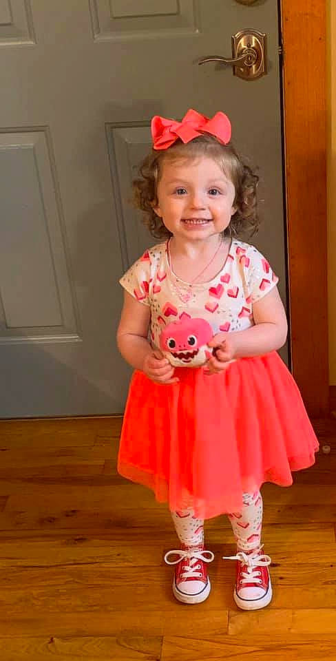Emalyn joined the competition — help win amazing prizes! baby_toddler_clothing, child, child_model, clothing, costume, dress, hair_accessory, headband, joy, orange, peach, person, pink, toddler