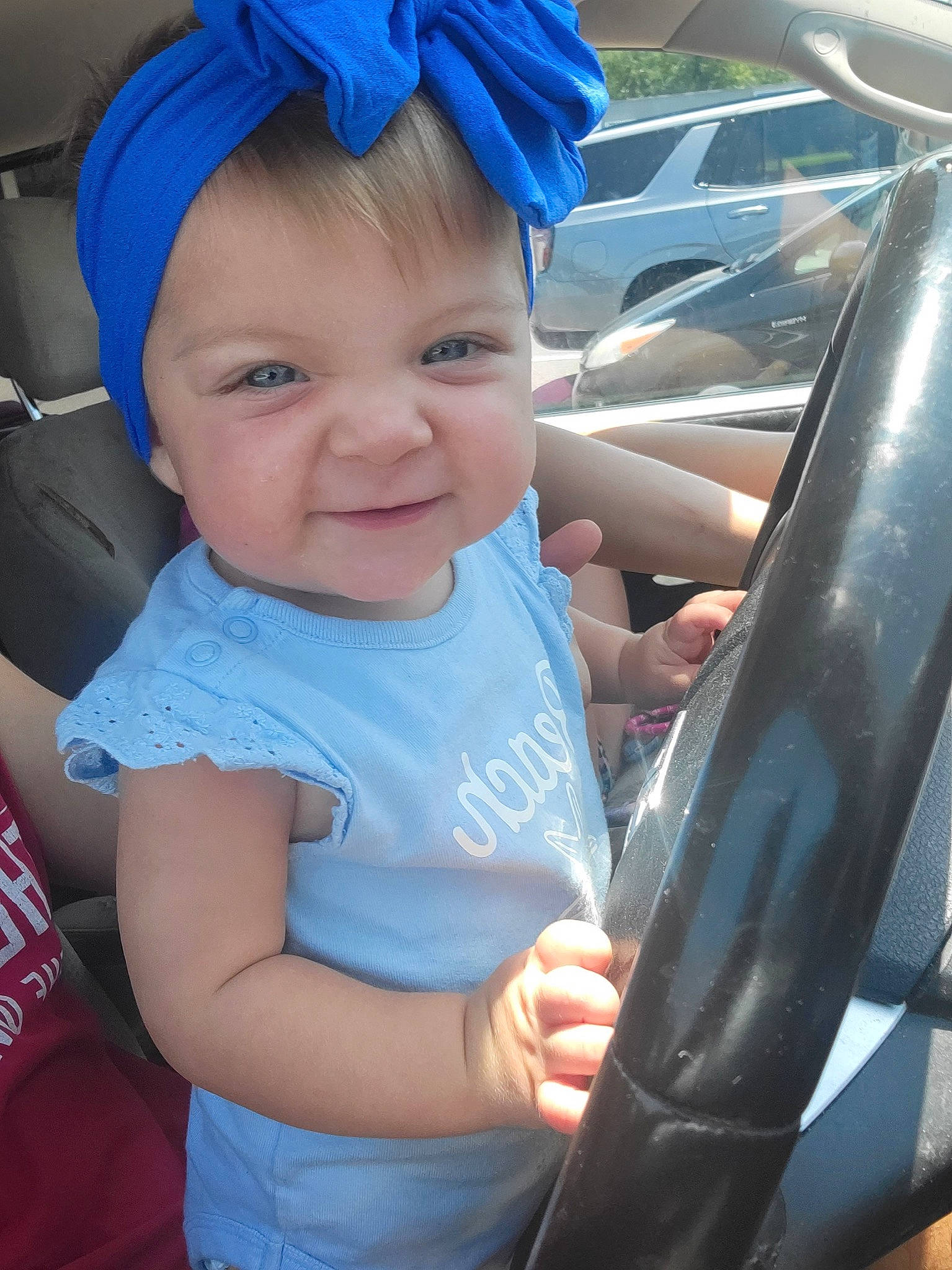 Kaezlynn is registered to the contest to win money with this photo: auto_part, automotive_design, automotive_tire, baby, baby_carriage, baseball_cap, blue, cap, car_seat, eye, facial_expression, finger, hairstyle, happy, motor_vehicle, person, photograph, product, smile, toddler