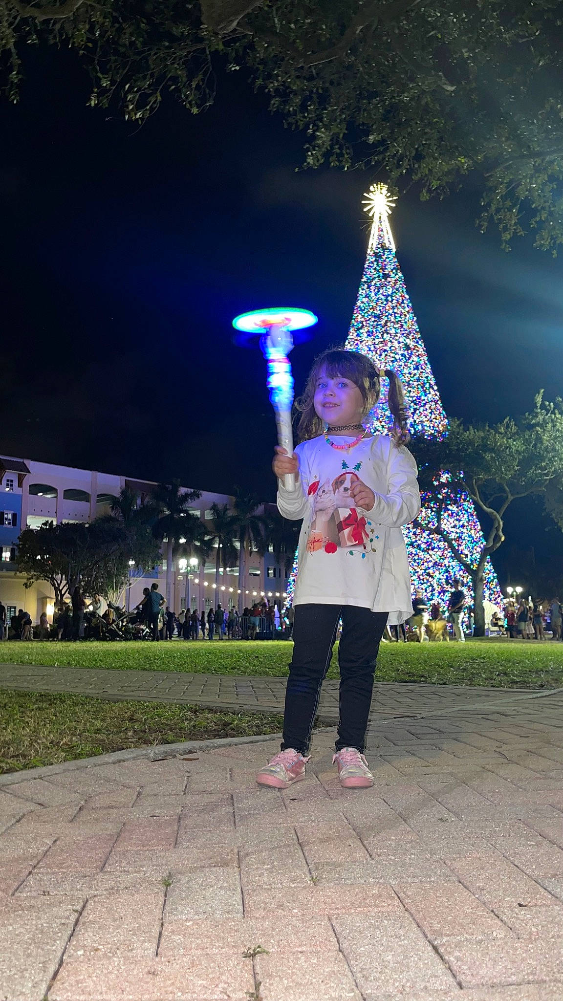 Victoria joined the competition — help win amazing prizes! christmas_decoration, christmas_tree, city, darkness, electric_blue, event, fun, grass, happy, holiday, joy, leisure, magenta, midnight, person, plant, pole, recreation, sky, toddler