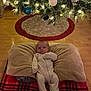 Brodey joined the competition — help win amazing prizes! baby, blanket, celebration, christmas_tree, decorations, festive, green, holiday, indoors, infant, lights, onesie, ornaments, pillow, plush, red, relaxing, soft, white, wooden_floor