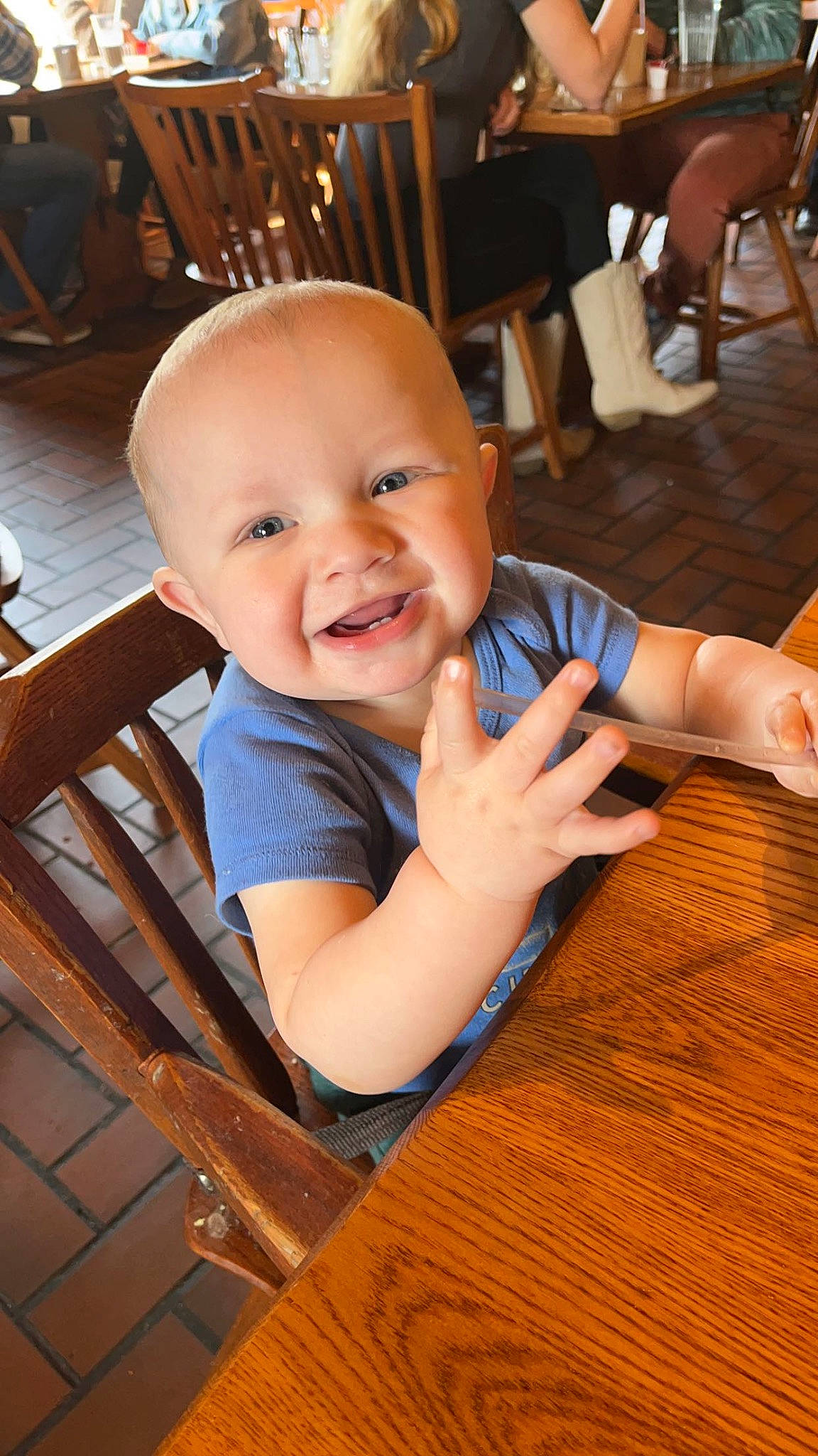 Koda joined the competition — help win amazing prizes! baby, baby_toddler_clothing, chair, cheek, chin, facial_expression, finger, floor, flooring, fun, furniture, happy, hardwood, joy, leisure, person, skin, smile, table, thumb