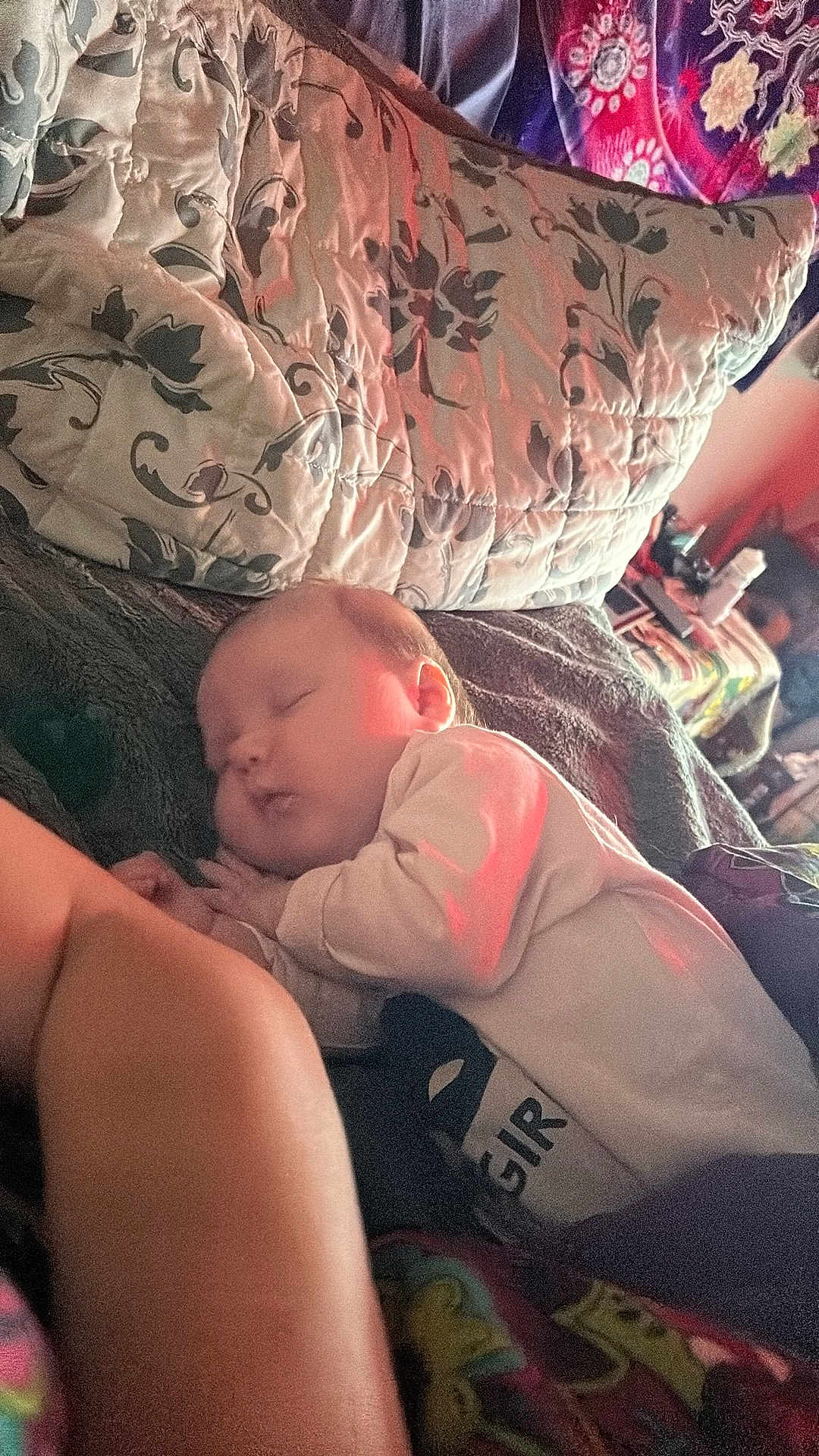 Rose joined the competition — help win amazing prizes! baby, sleeping, bed, pillow, blanket, indoor, child, peaceful, cozy, soft_lighting, infant, person, sleep, resting, cute, young_child, fabric, pattern, home, portrait