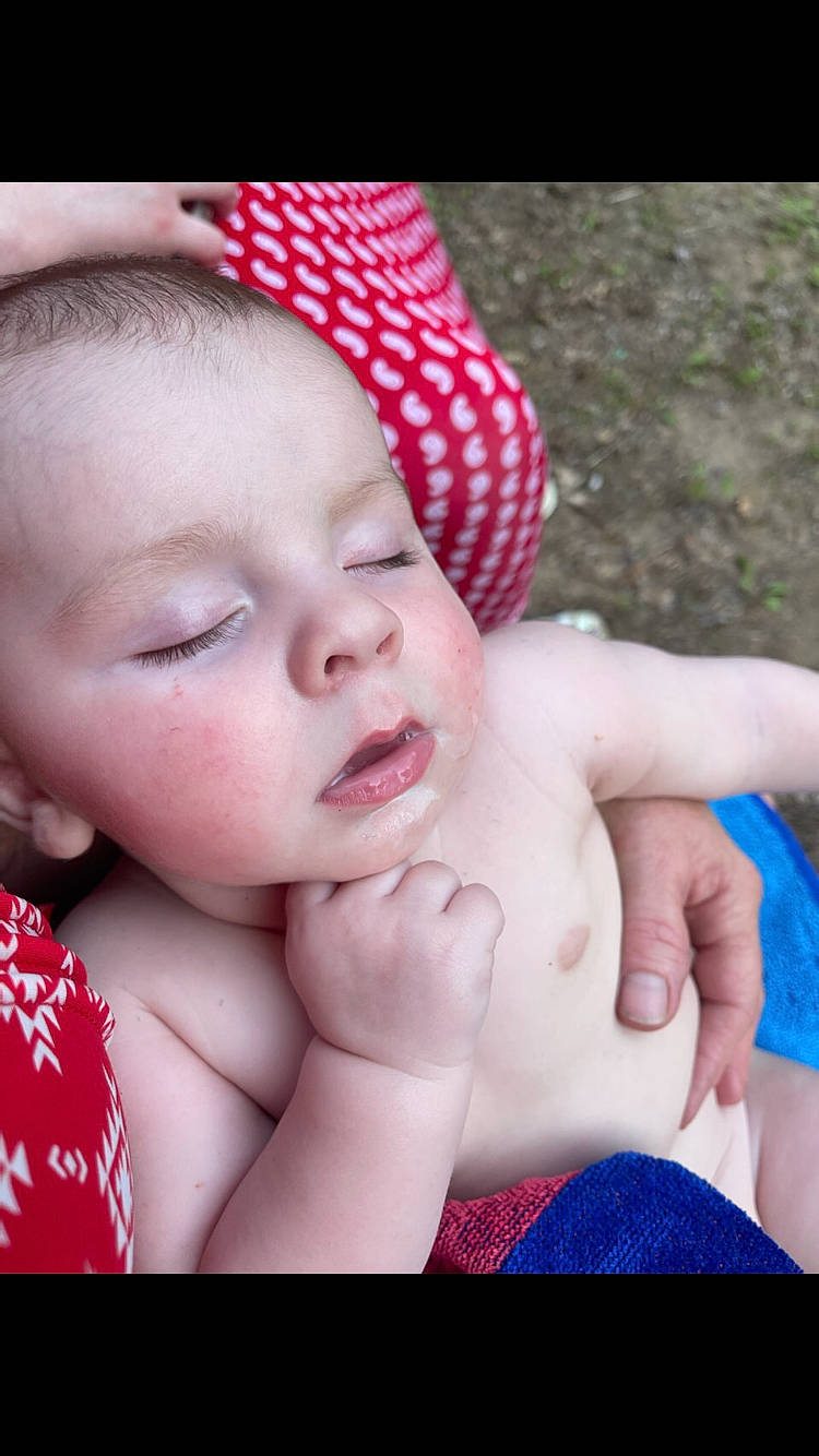 Evander joined the competition — help win amazing prizes! baby, baby_toddler_clothing, blue, cheek, chin, eye, eyebrow, eyelash, face, finger, gesture, hand, happy, head, lip, mouth, muscle, nose, person, skin