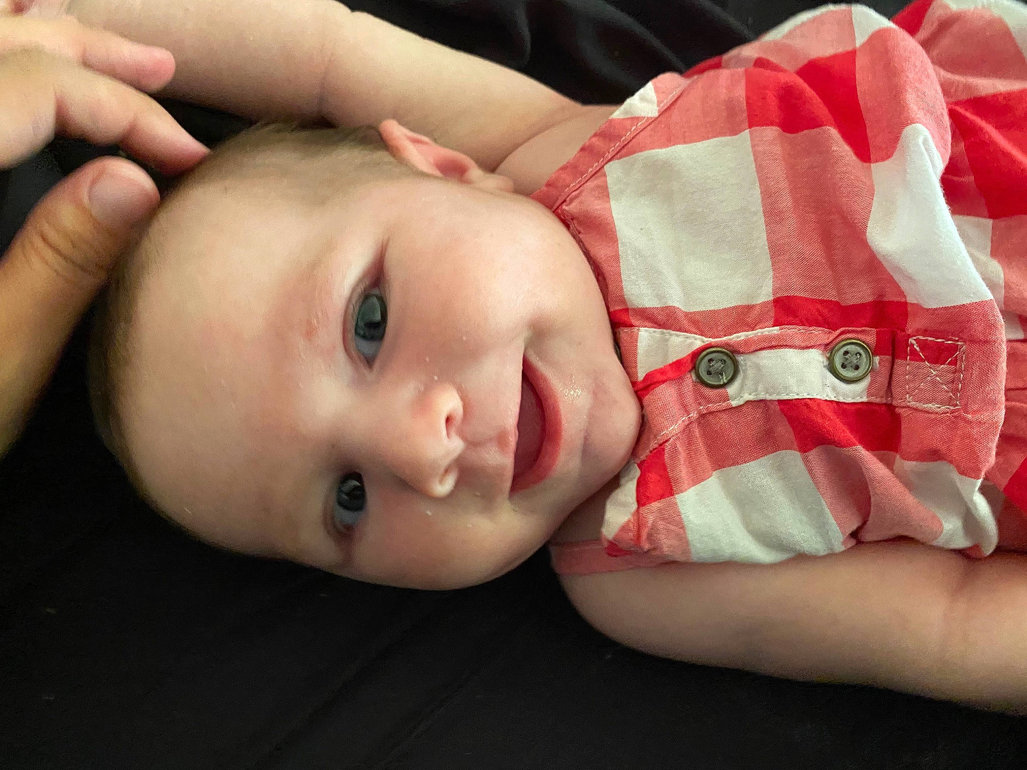 Scarlett joined the competition — help win amazing prizes! cheek, chin, eye, eyelash, face, facial_expression, finger, flash_photography, hairstyle, hand, happy, lip, mammal, mouth, neck, nose, person, skin, sleeve, smile