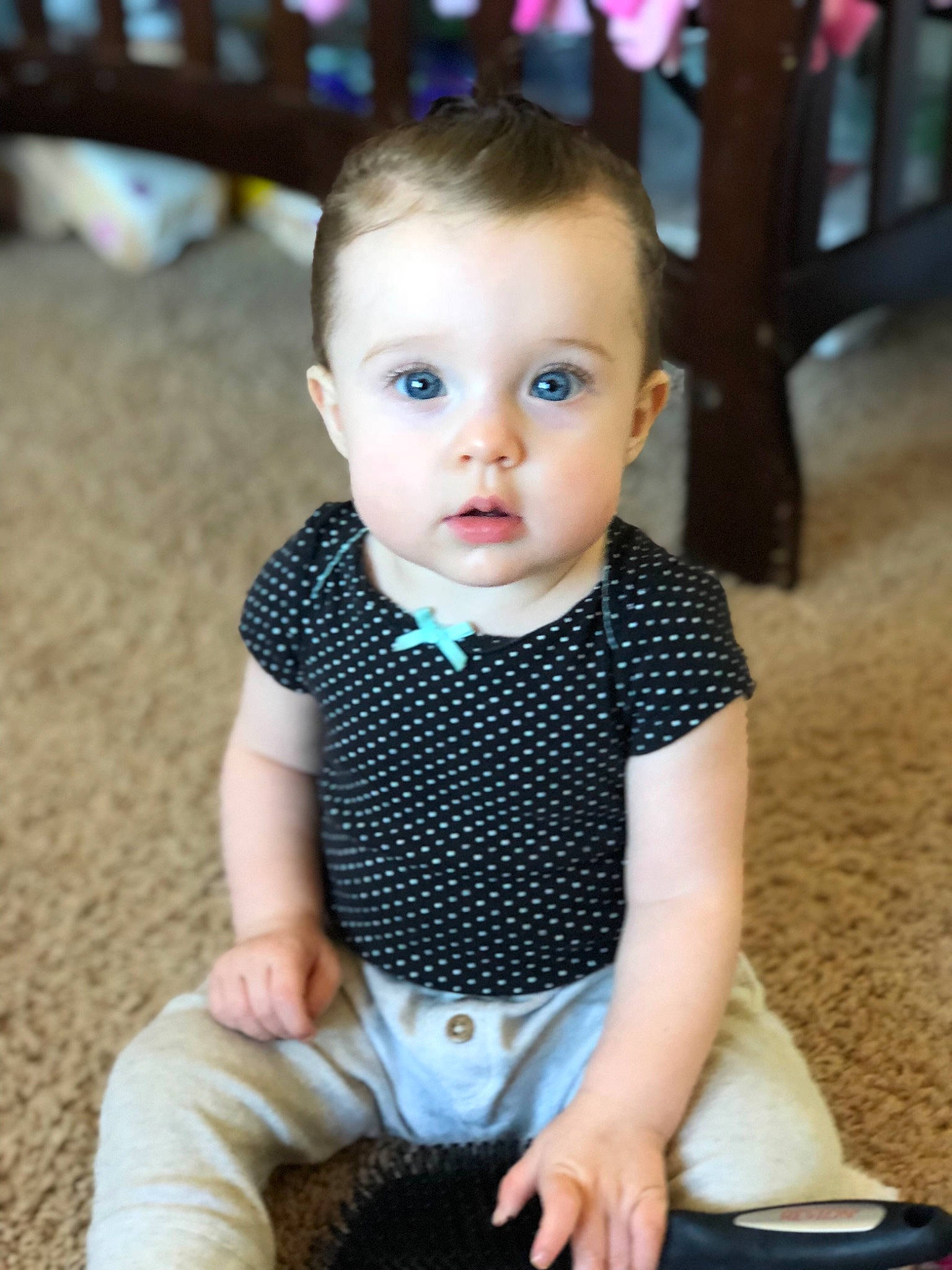 Saber joined the competition — help win amazing prizes! baby, baby_products, baby_toddler_clothing, beauty, cheek, child, child_model, design, dress, eye, face, head, pattern, person, polka_dot, sitting, skin, sleeve, smile, t_shirt
