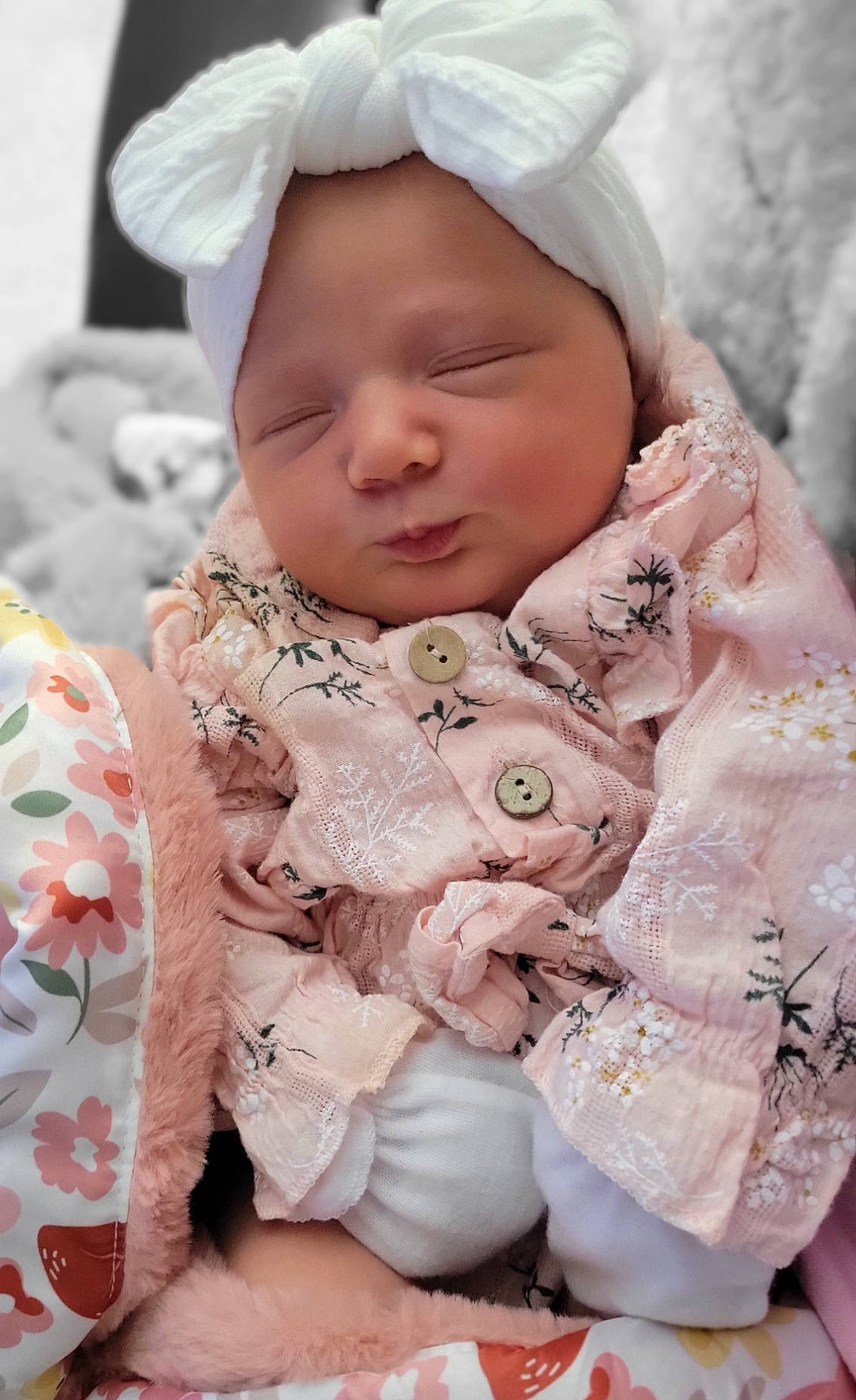 Emory joined the competition — help win amazing prizes! baby, baby_products, baby_toddler_clothing, cheek, child, collar, comfort, face, facial_expression, grass, happy, headwear, linens, lip, pattern, peach, person, pink, skin, sleeve