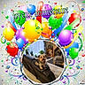 dog, small_dog, couch, living_room, balloons, birthday, celebration, decorations, colorful, indoor, home, furniture, plants, curtains, carpet, table, cozy, pet, animal, festive