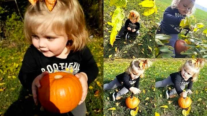Claudia joined the competition — help win amazing prizes! adaptation, blurred, calabaza, clothing, cucurbita, facial_expression, gourd, grass, green, happy, jeans, natural_foods, orange, people_in_nature, person, photograph, plant, pumpkin, squash, toddler