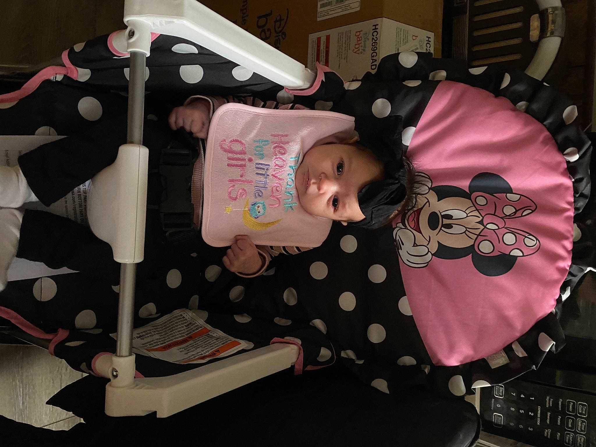 Graylynn is registered to the contest to win money with this photo: baby, baby_carriage, baby_products, baby_safety, baby_toddler_clothing, baby_toys, bag, child, costume, fashion, fashion_accessory, luggage_and_bags, pattern, person, pink, room, t_shirt, textile, toddler