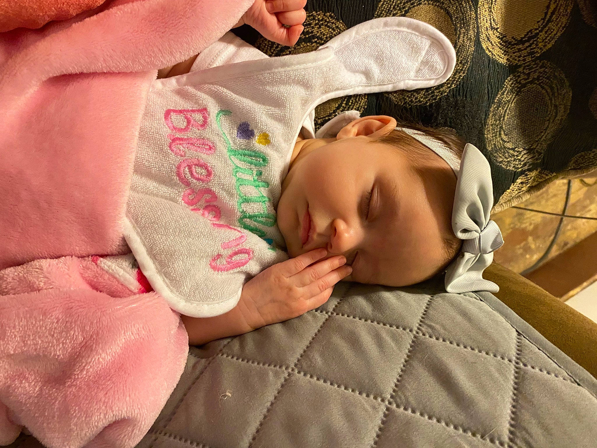 Graylynn joined the competition — help win amazing prizes! baby, baby_sleeping, bedtime, cheek, child, comfort, ear, eye, eyelash, finger, gesture, linens, mouth, nail, neck, nose, pattern, person, skin, textile