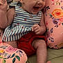 Izzybella joined the competition — help win amazing prizes! baby, barefoot, child, colorful, comfort, cushion, cute, floral_pattern, flower, happy, headband, indoors, infant, pink, portrait, red_shorts, seated, smiling, soft, striped_dress