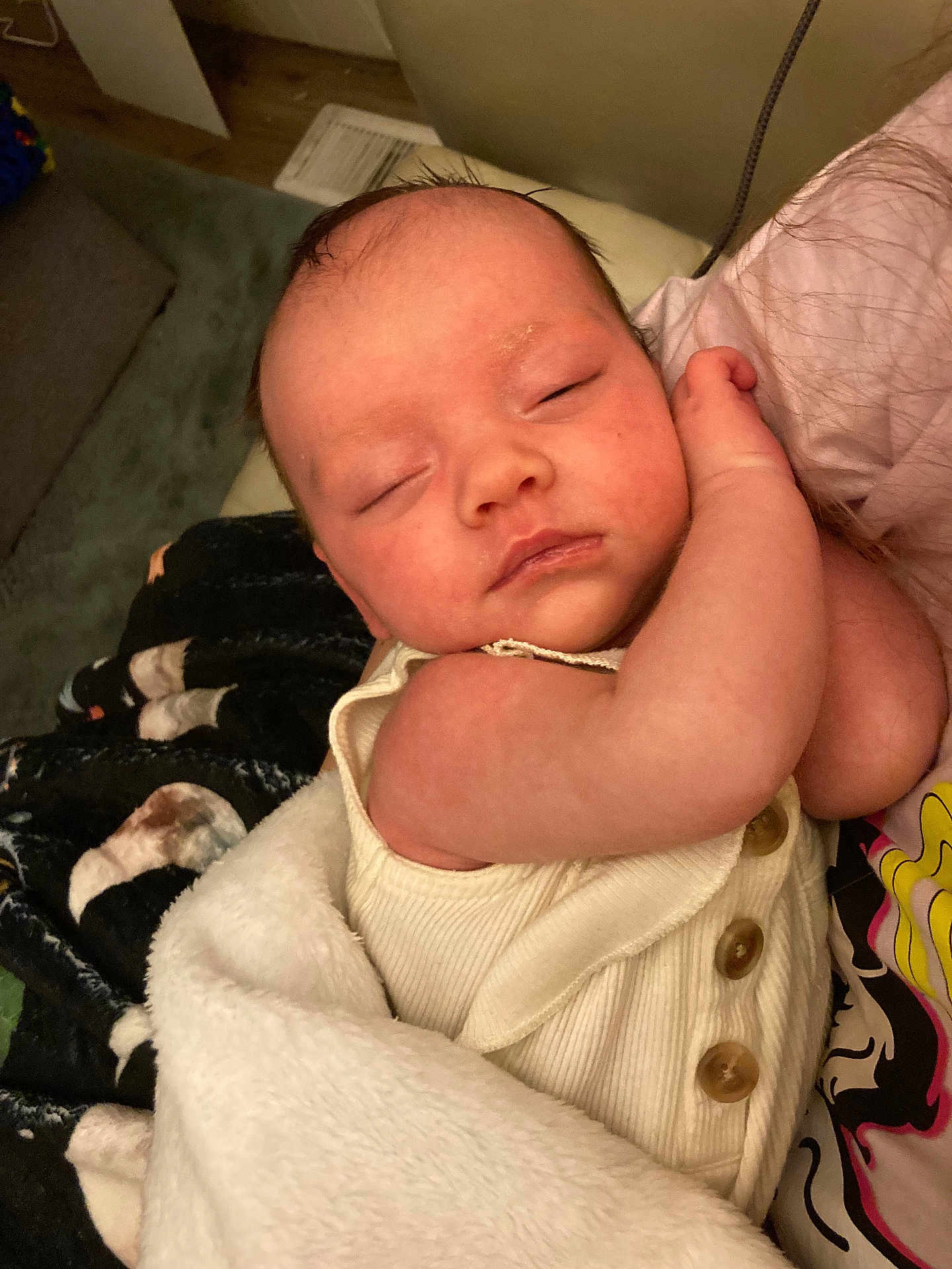 Izzybella joined the competition — help win amazing prizes! arm, baby, blanket, button, closeup, clothing, comfort, cute, face, head, indoors, infant, nap, newborn, peaceful, person, resting, skin, sleeping, soft