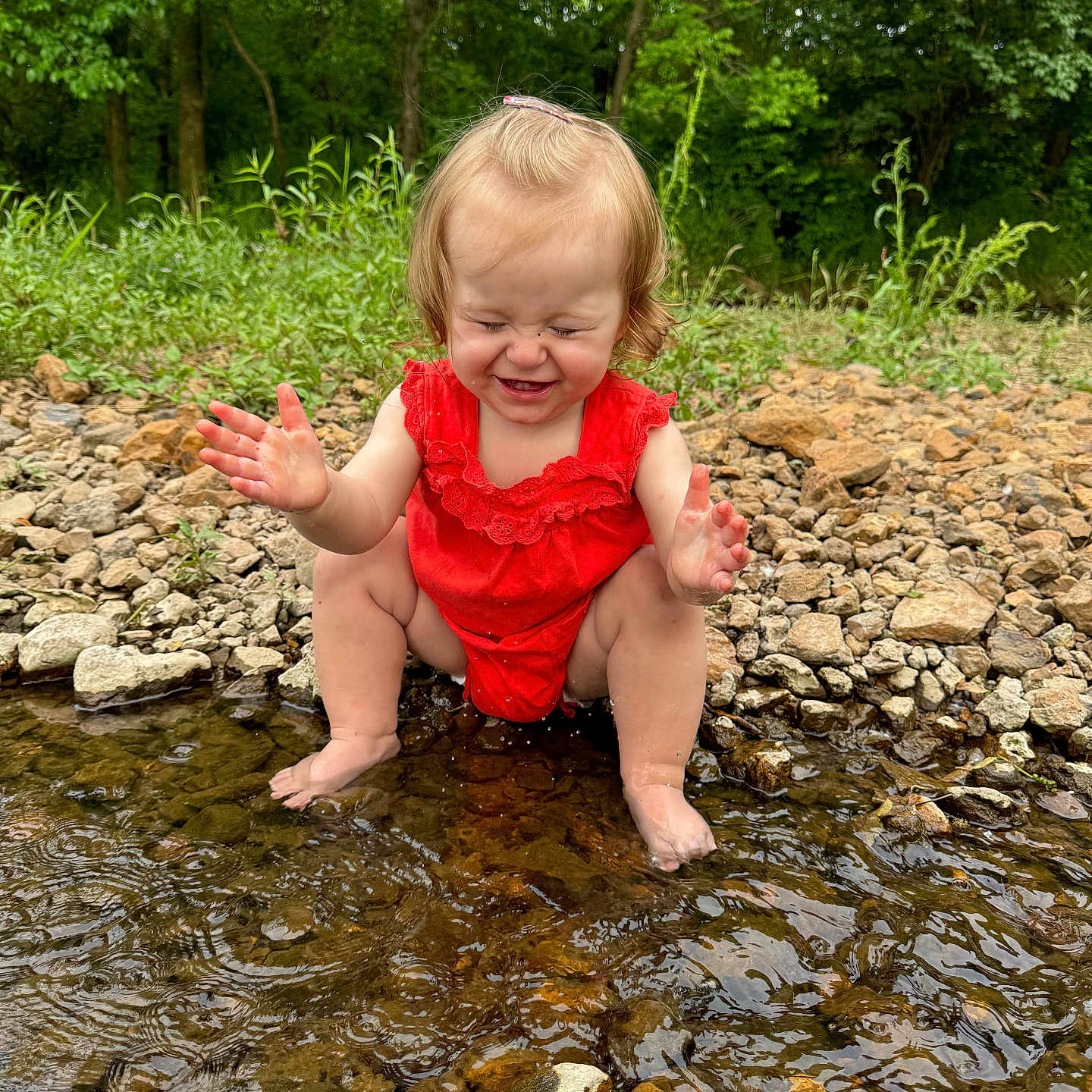 Mckenna is registered to the contest to win money with this photo: creek, face, head, land, nature, outdoors, person, photography, plant, pond, portrait, rock, soil, stream, summer, tree, vegetation, water, wilderness, woodland
