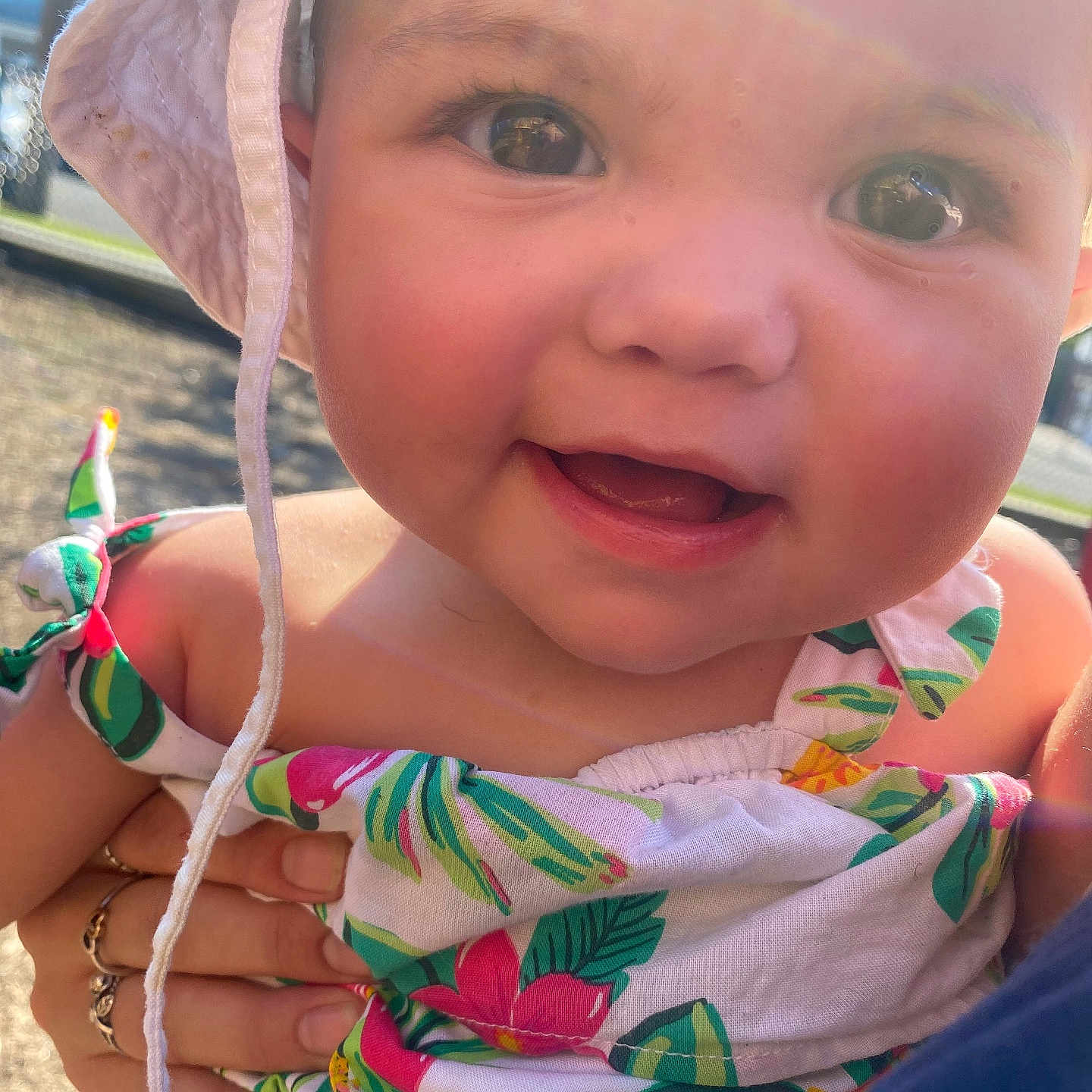Izabella joined the competition — help win amazing prizes! accessories, baby, bodypart, bonnet, bracelet, clothing, dress, face, finger, hand, happy, hat, head, jewelry, person, photography, portrait, smile, summer, swimwear
