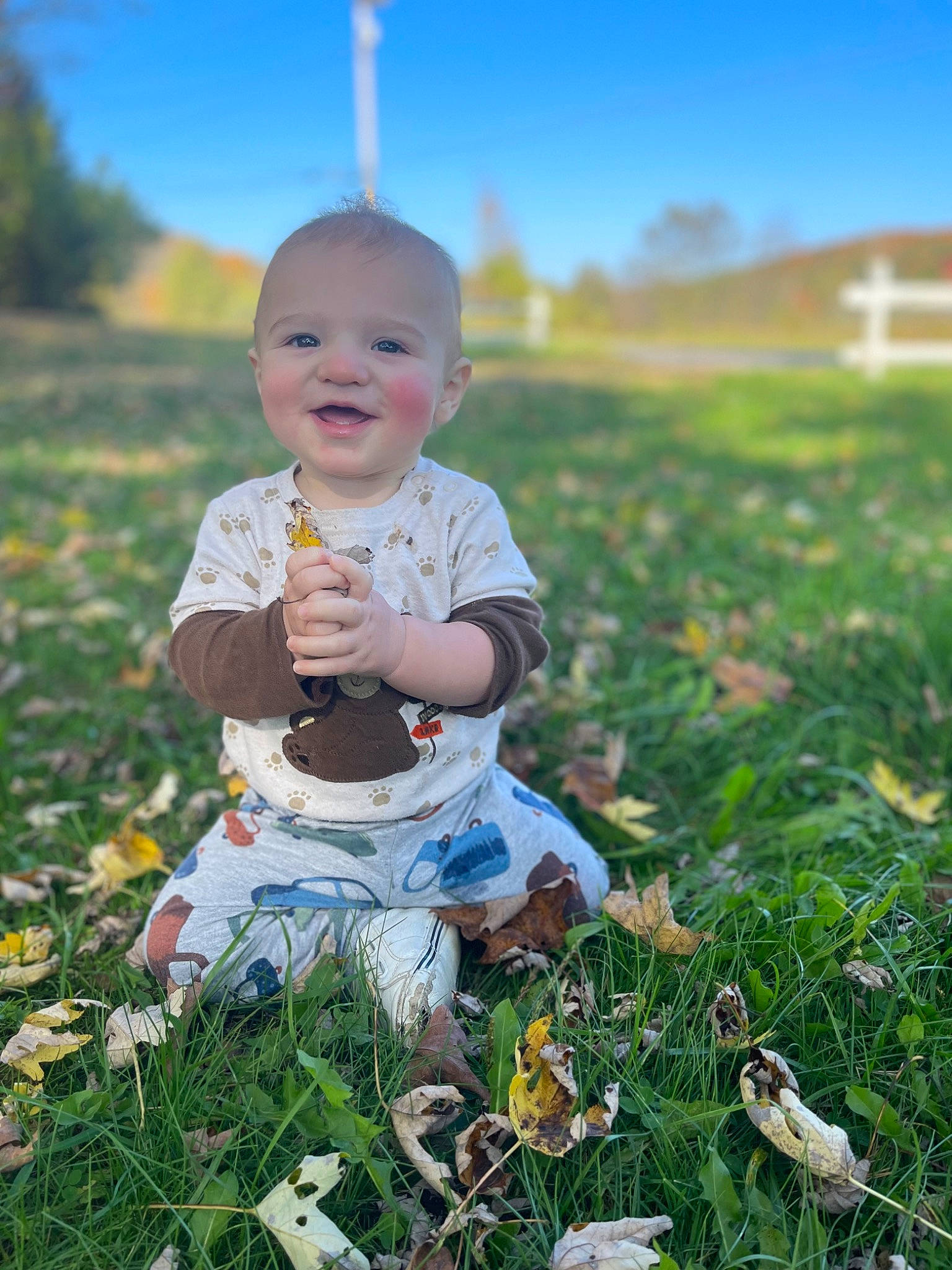Mason is registered to the contest to win money with this photo: baby, baby_toddler_clothing, dress, flash_photography, grass, grassland, happy, joy, landscape, leaf, morning, natural_environment, nature, people, people_in_nature, person, plant, sky, smile, summer