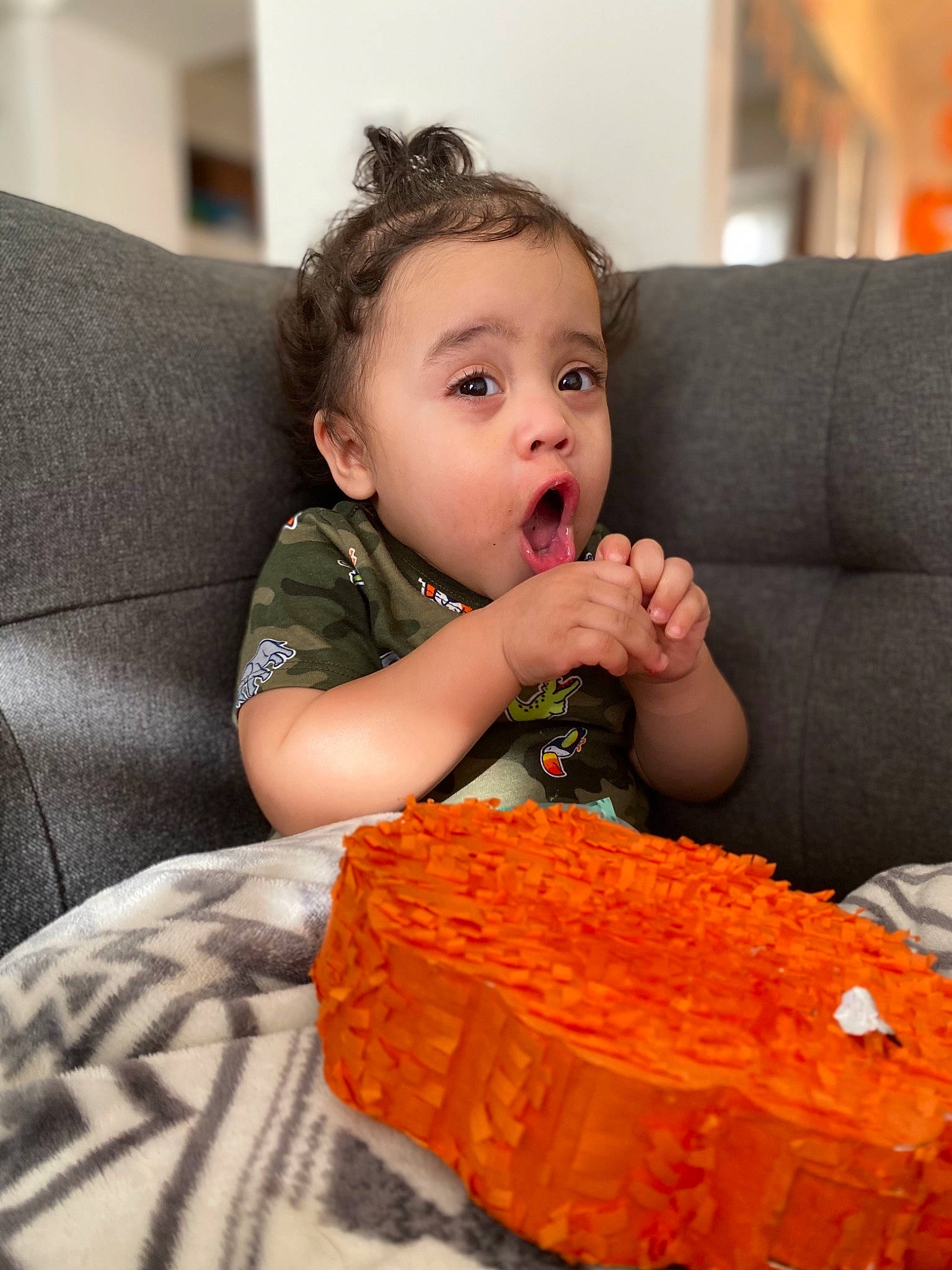 Zaine joined the competition — help win amazing prizes! baby_toddler_clothing, baked_goods, birthday_cake, cake, cake_decorating, cheek, child, comfort, couch, dessert, food, fun, happy, icing, person, plate, sitting, sugar_cake, surprise, sweetness