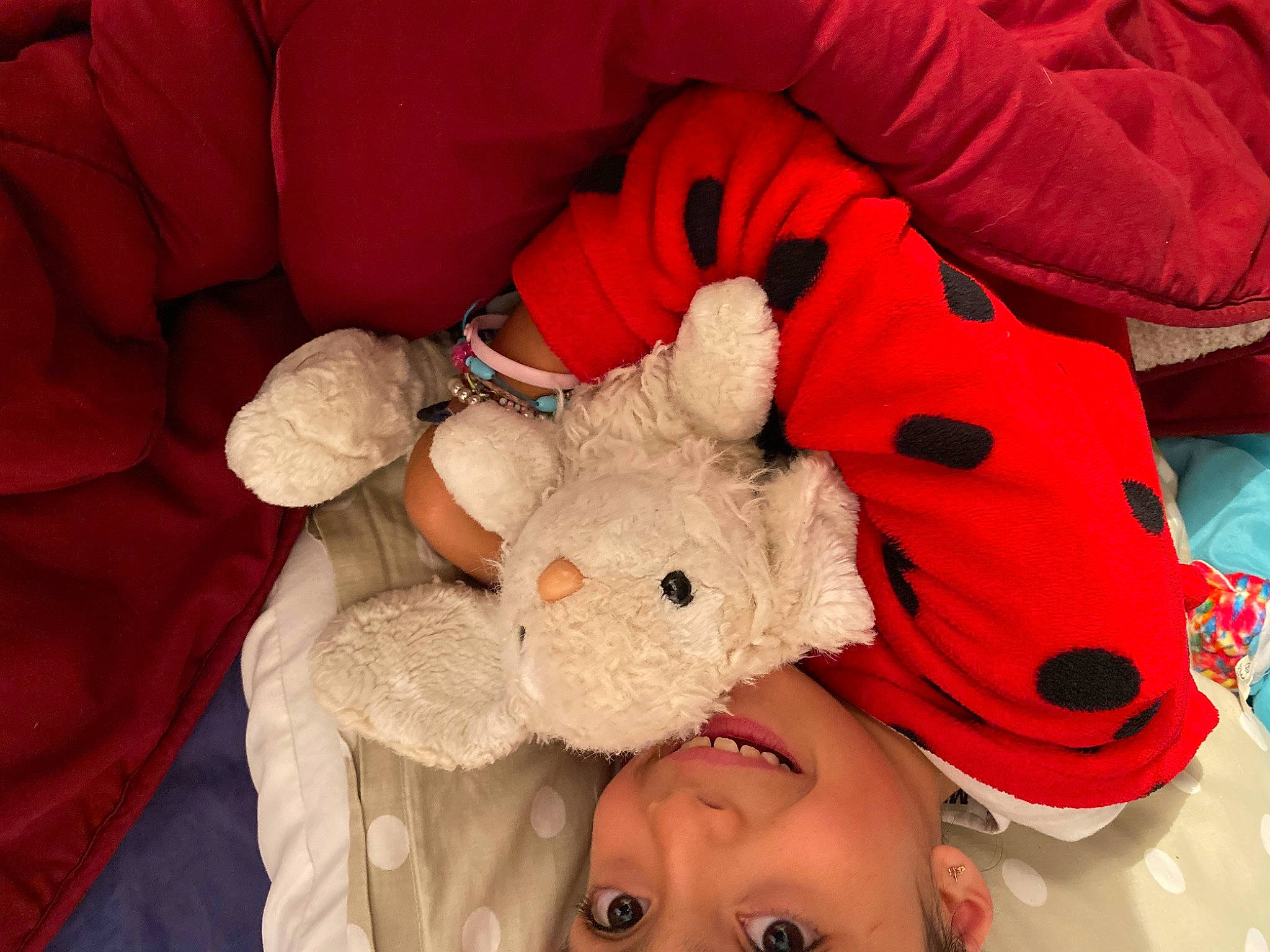 Alyssa participe au concours pour gagner de l'argent avec cette photo : baby_sleeping, carmine, comfort, ear, fawn, finger, fur, happy, headwear, holiday, joy, lap, person, plush, red, room, smile, stuffed_toy, teddy_bear, textile