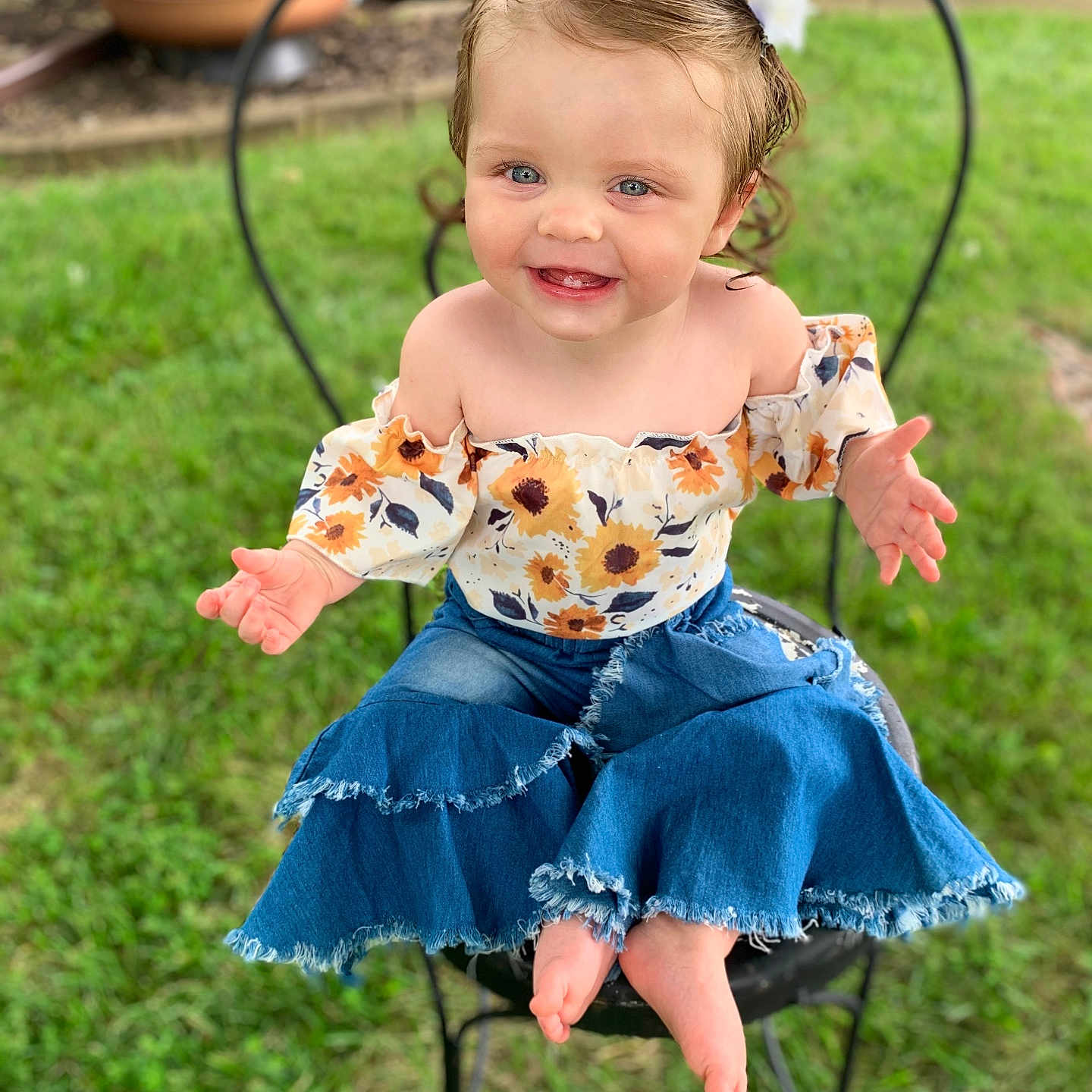 Zepp-Lynn joined the competition — help win amazing prizes! baby, backyard, clothing, dress, face, grass, head, jeans, lawn, nature, outdoors, pants, park, person, photography, plant, portrait, pottedplant, sitting, yard