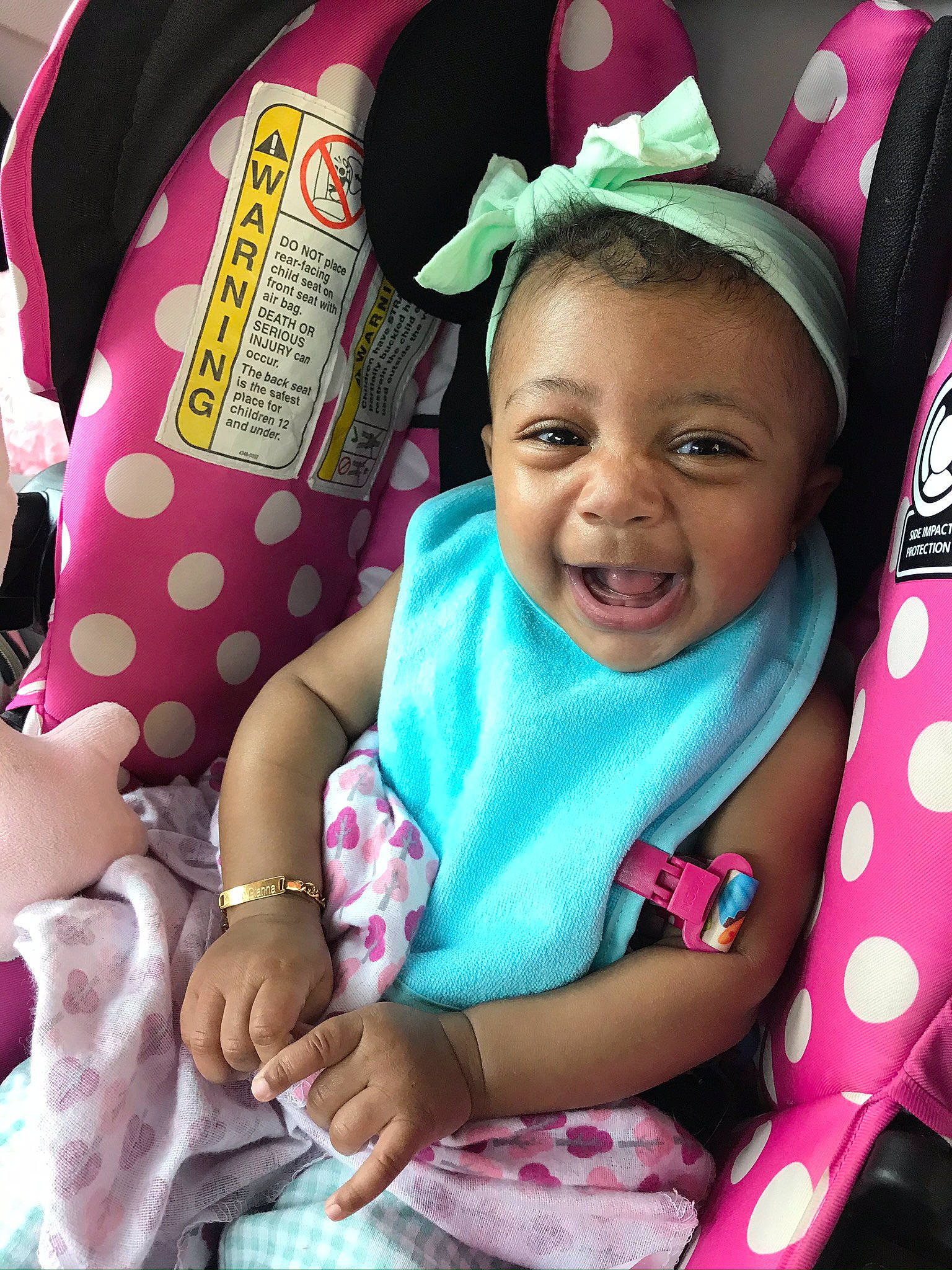 Kobe joined the competition — help win amazing prizes! baby, baby_in_car_seat, baby_products, car_seat, child, person, pink, product, smile, toddler