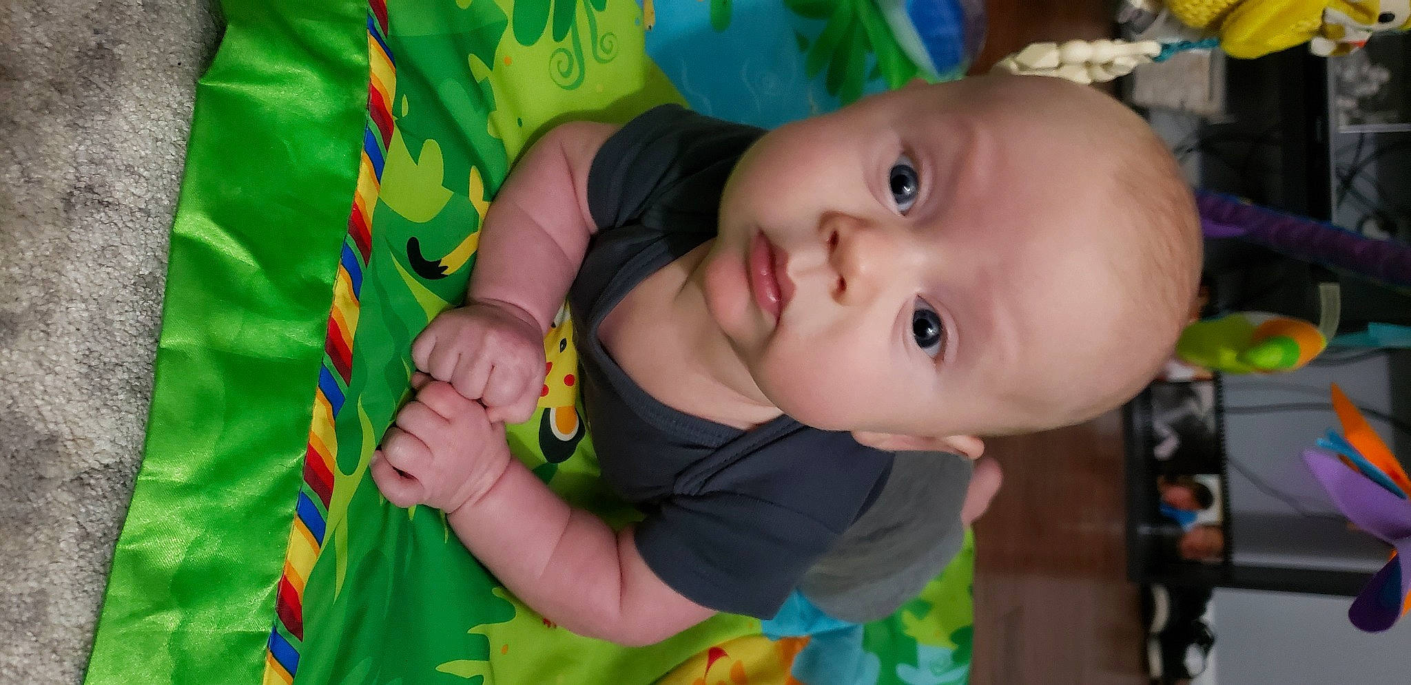 Ridley joined the competition — help win amazing prizes! baby, baby_products, baby_toys, cheek, child, eye, face, green, head, iris, mouth, nose, person, play, product, skin, smile, toddler