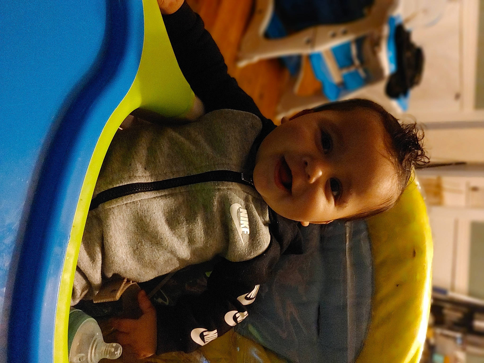 Christopher Jr. joined the competition — help win amazing prizes! baby, baby_products, child, comfort, electric_blue, facial_expression, fun, grass, happy, leisure, outdoor_play_equipment, person, personal_protective_equipment, play, recreation, sitting, tent, toddler